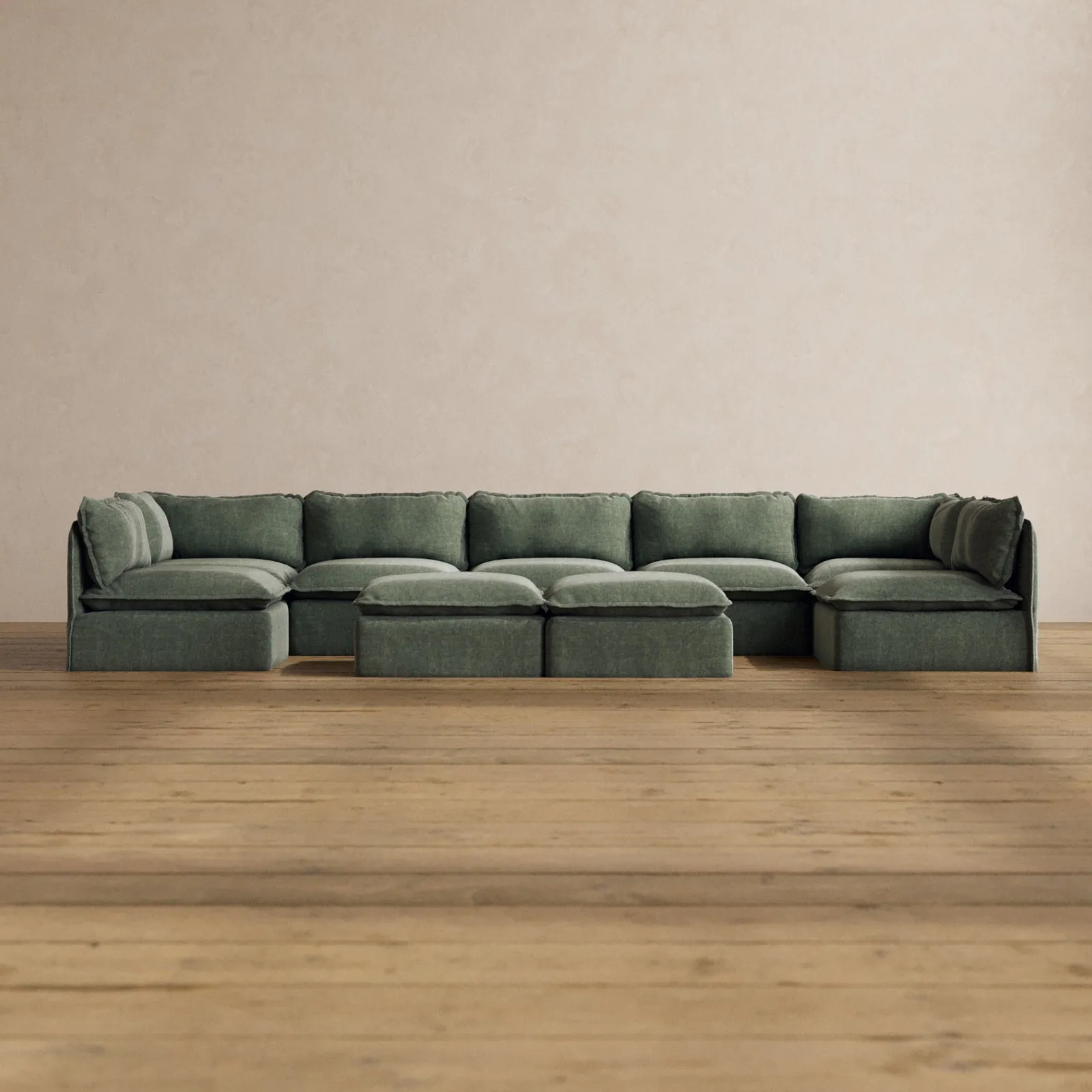 Slipcover Only - Modular Washable 7-Seater Open-Ends U-Sectional   Bench Ottoman in Willow