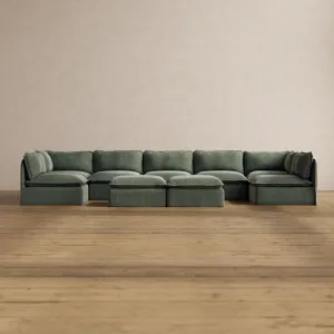 Slipcover Only - Modular Washable 7-Seater Open-Ends U-Sectional   Bench Ottoman in Willow