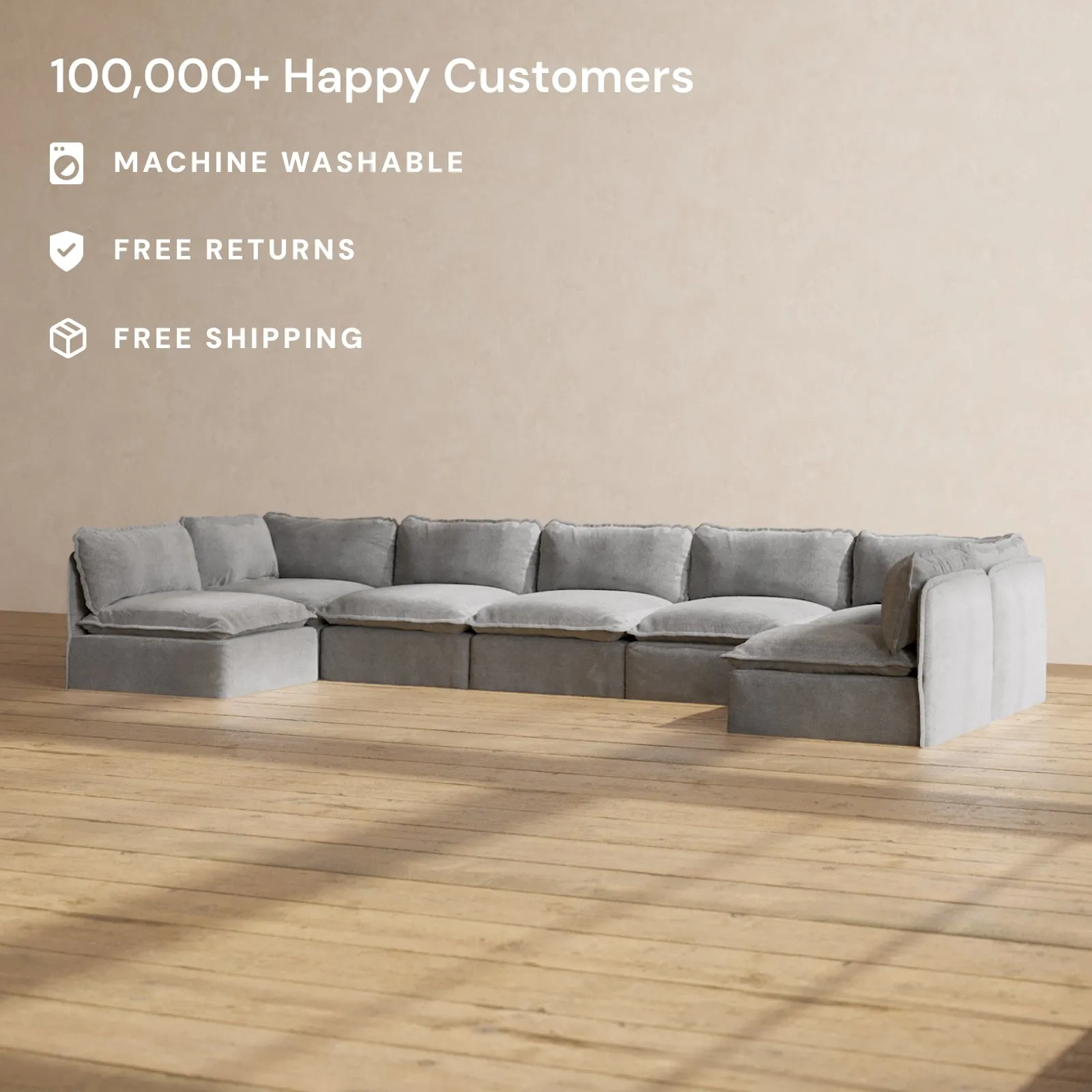 Slipcover Only - Modular Washable 7-Seater Open-Ends U-Sectional in Ash