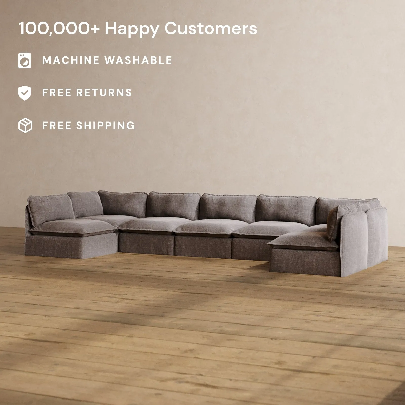Slipcover Only - Modular Washable 7-Seater Open-Ends U-Sectional in Caviar
