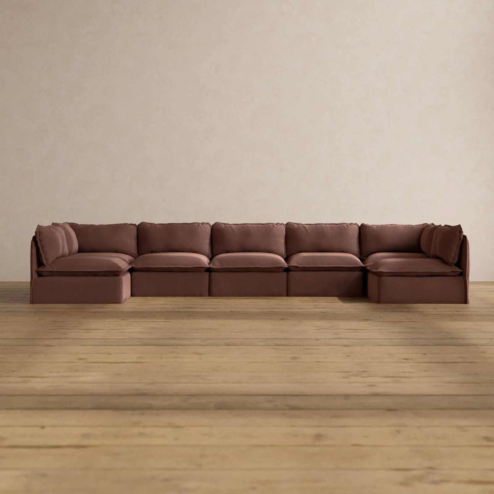 Slipcover Only - Modular Washable 7-Seater Open-Ends U-Sectional in Chestnut