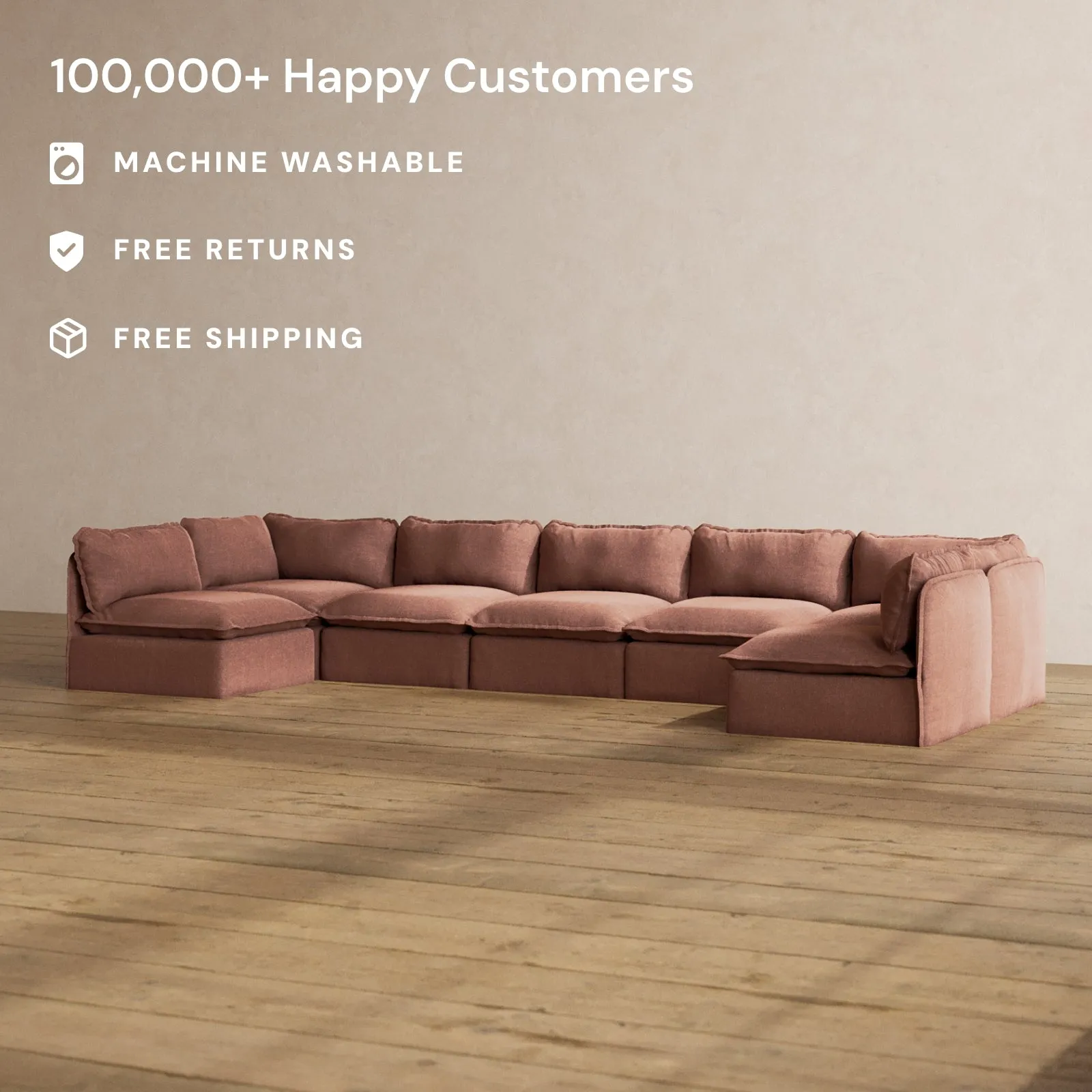Slipcover Only - Modular Washable 7-Seater Open-Ends U-Sectional in Chestnut
