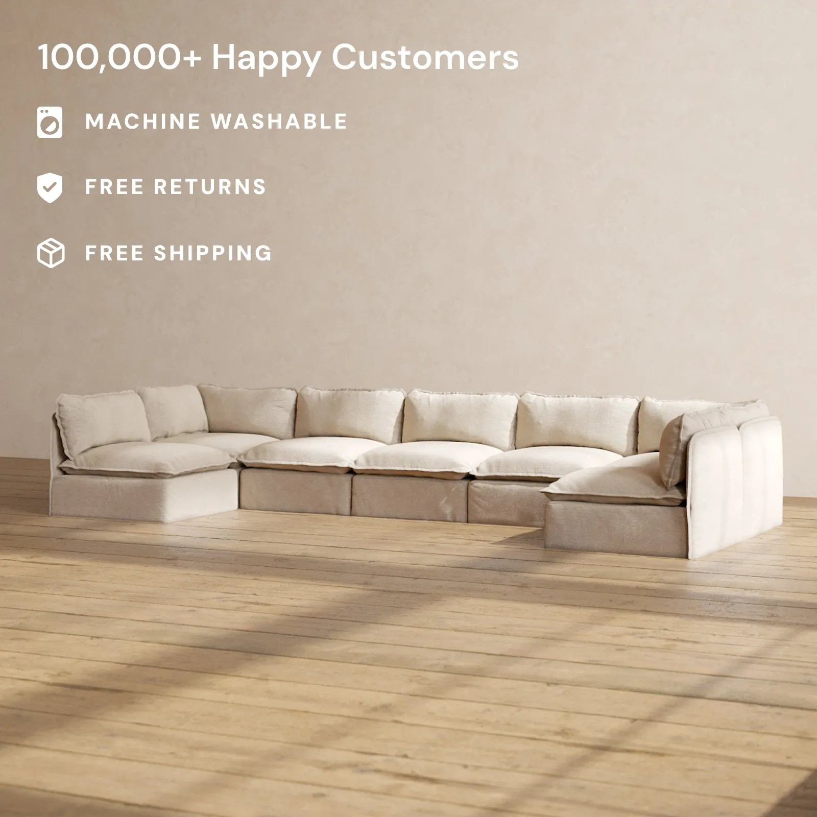 Slipcover Only - Modular Washable 7-Seater Open-Ends U-Sectional in Oat