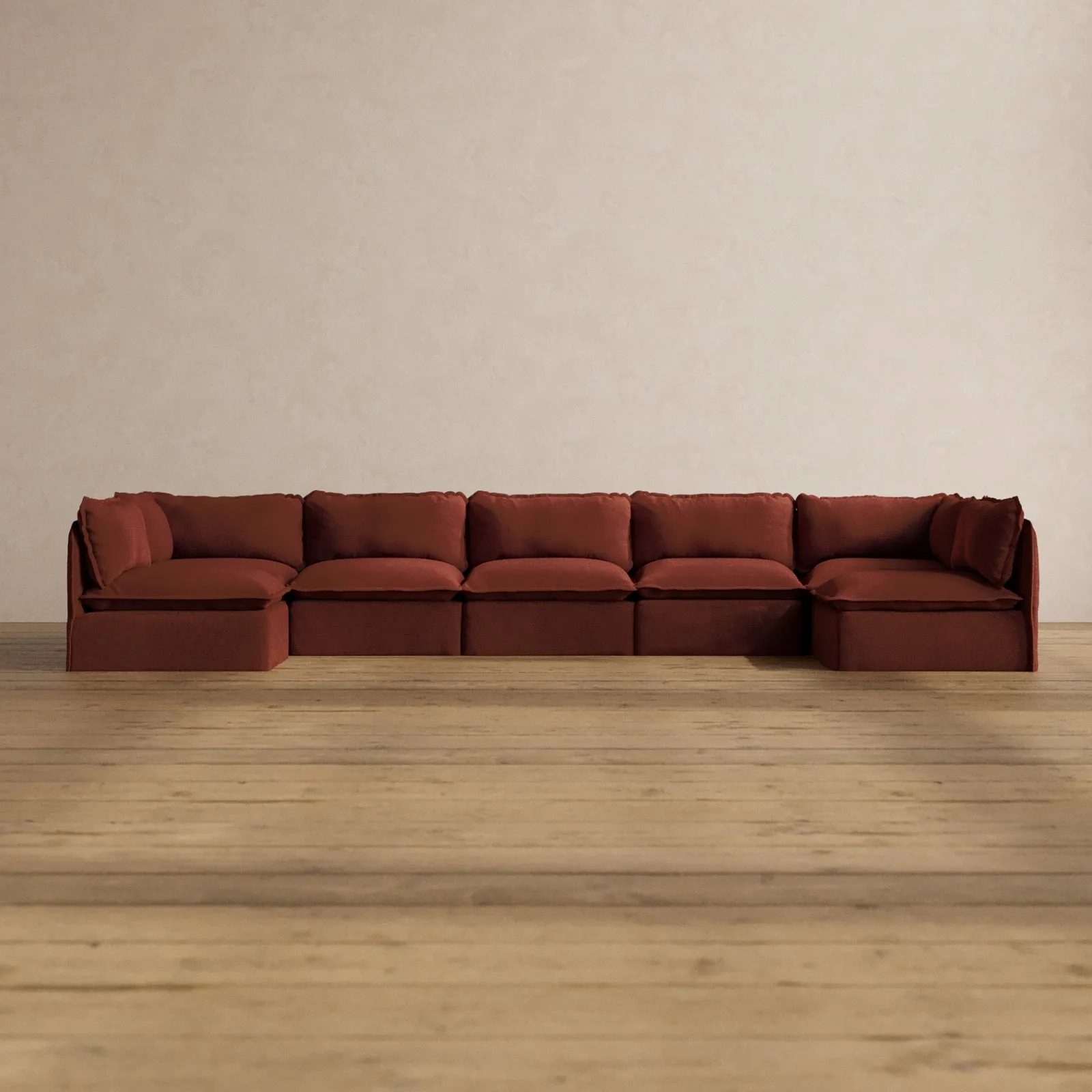 Slipcover Only - Modular Washable 7-Seater Open-Ends U-Sectional in Rust