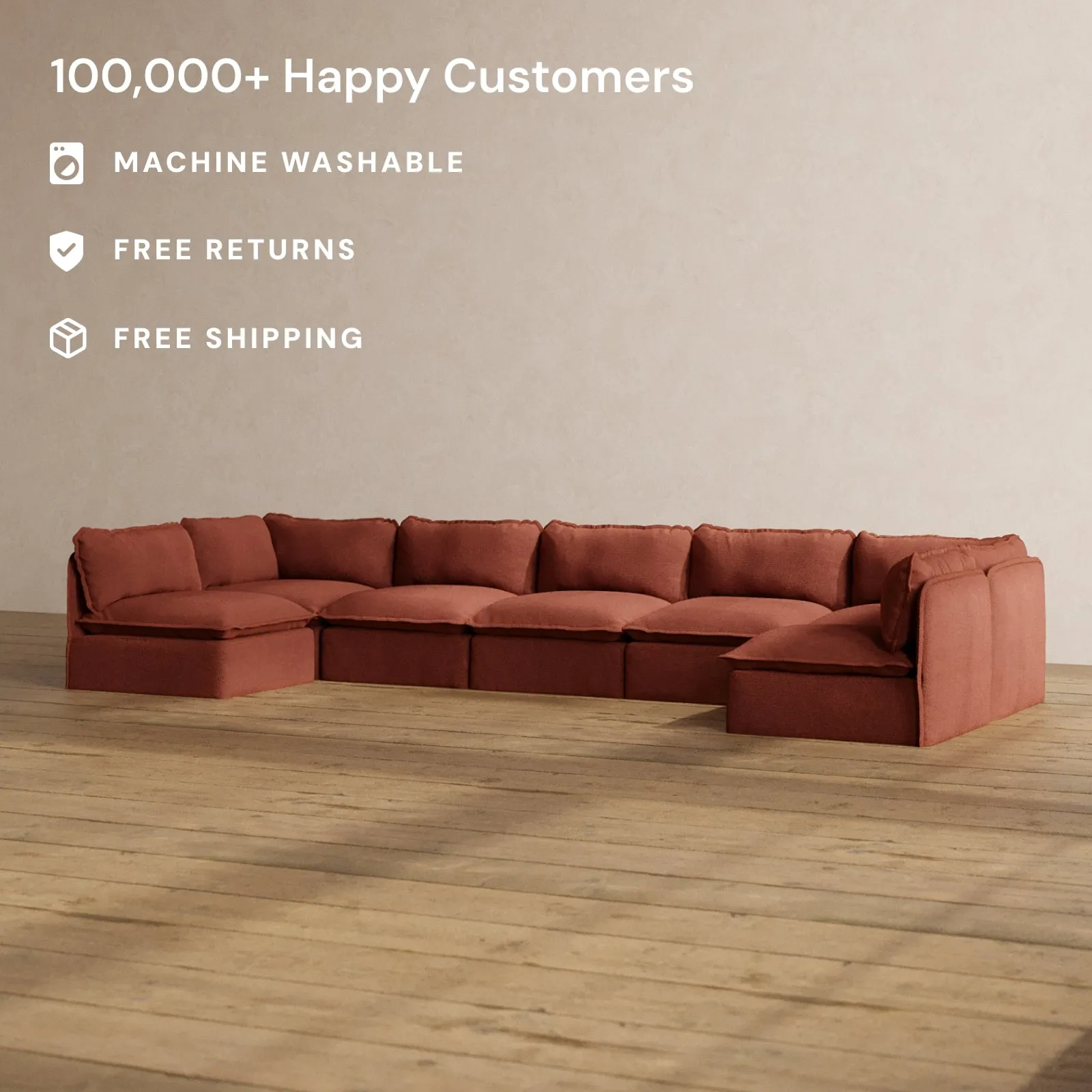 Slipcover Only - Modular Washable 7-Seater Open-Ends U-Sectional in Rust