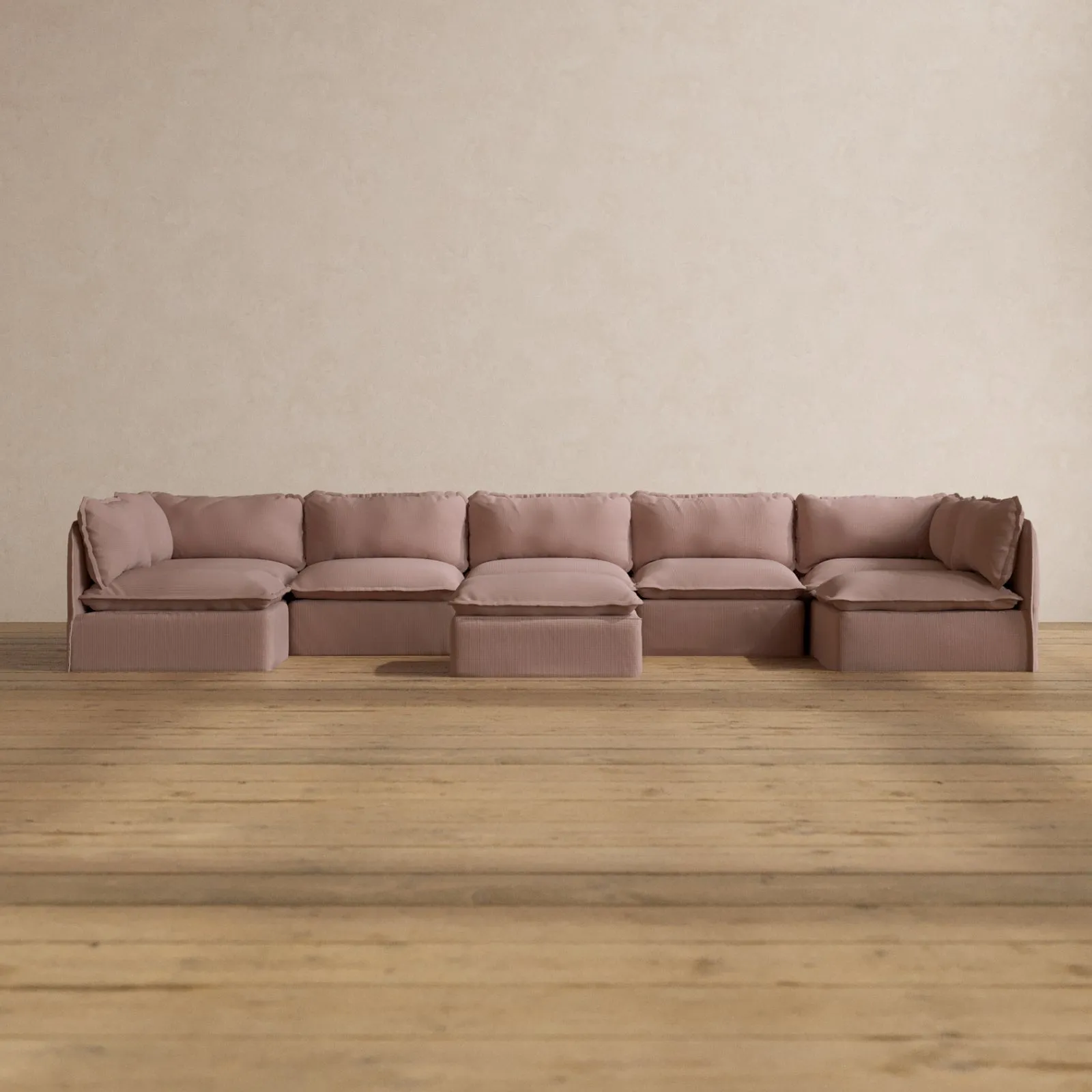 Slipcover Only - Modular Washable 7-Seater Open-Ends U-Sectional   Ottoman in Sakura