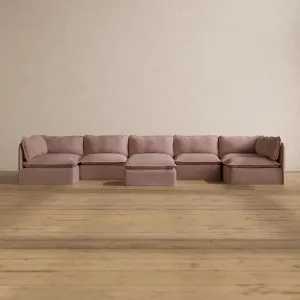 Slipcover Only - Modular Washable 7-Seater Open-Ends U-Sectional   Ottoman in Sakura