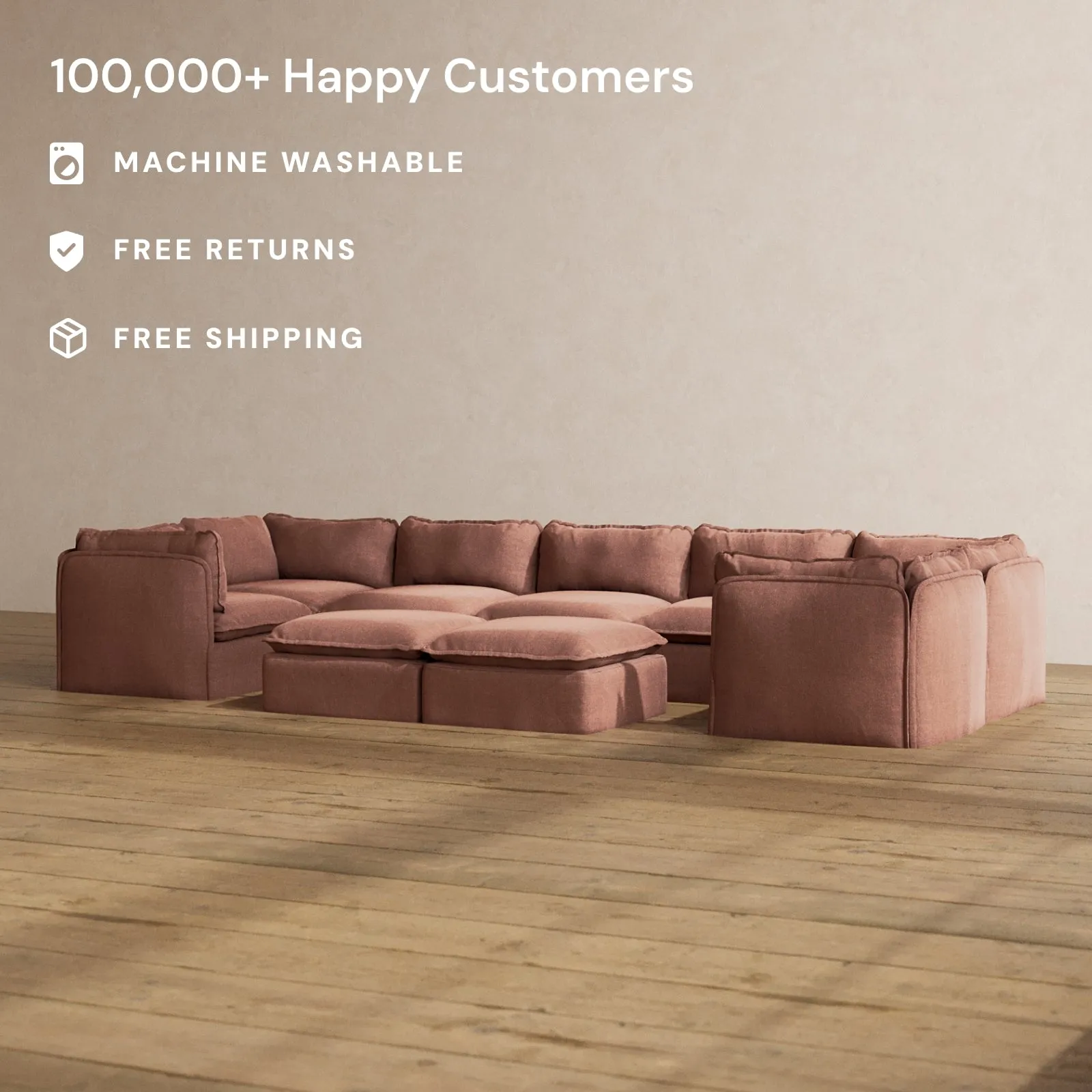 Slipcover Only - Modular Washable 7-Seater U-Sectional   Bench Ottoman in Chestnut
