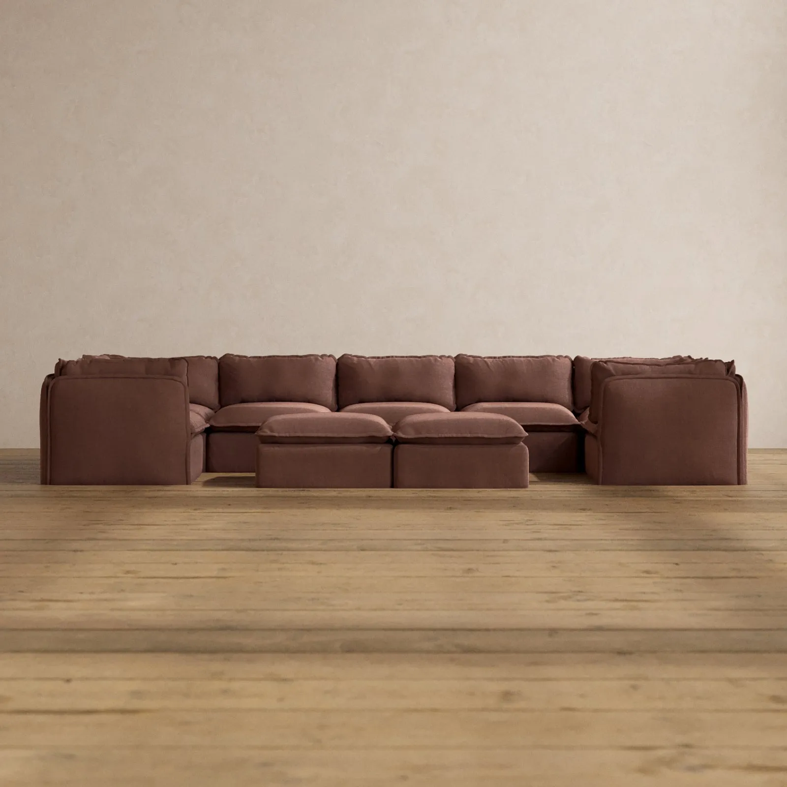 Slipcover Only - Modular Washable 7-Seater U-Sectional   Bench Ottoman in Chestnut