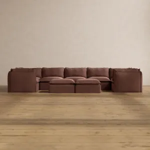 Slipcover Only - Modular Washable 7-Seater U-Sectional   Bench Ottoman in Chestnut