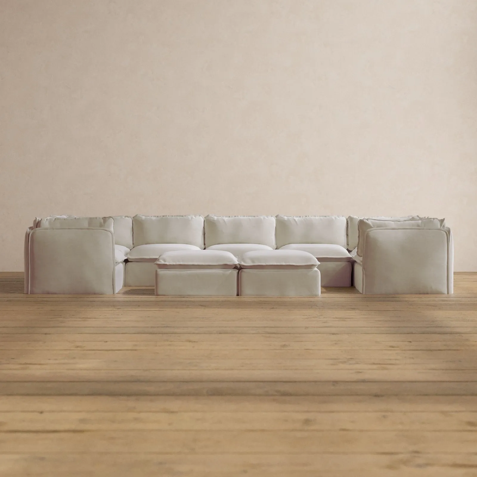 Slipcover Only - Modular Washable 7-Seater U-Sectional   Bench Ottoman in Coco