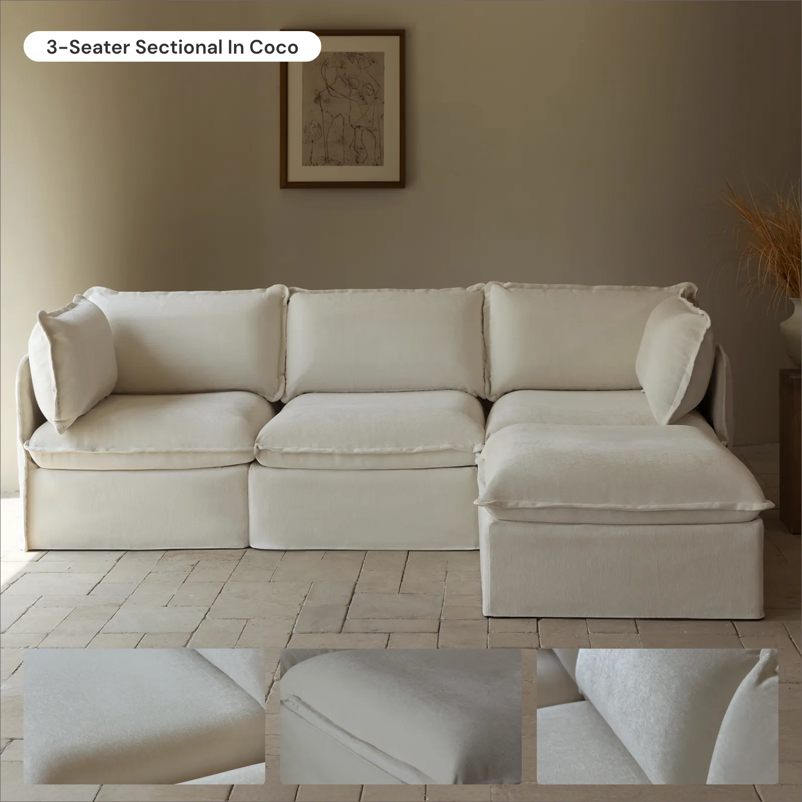 Slipcover Only - Modular Washable 7-Seater U-Sectional   Bench Ottoman in Coco