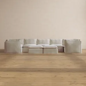 Slipcover Only - Modular Washable 7-Seater U-Sectional   Bench Ottoman in Coco
