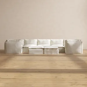 Slipcover Only - Modular Washable 7-Seater U-Sectional   Bench Ottoman in Eggshell