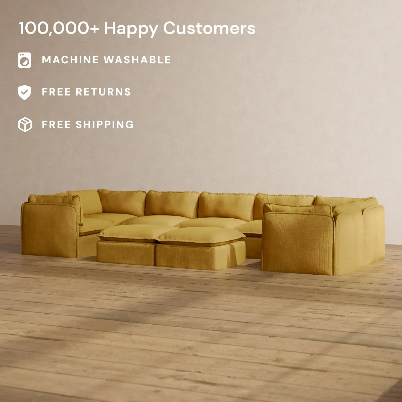 Slipcover Only - Modular Washable 7-Seater U-Sectional   Bench Ottoman in Kiiro