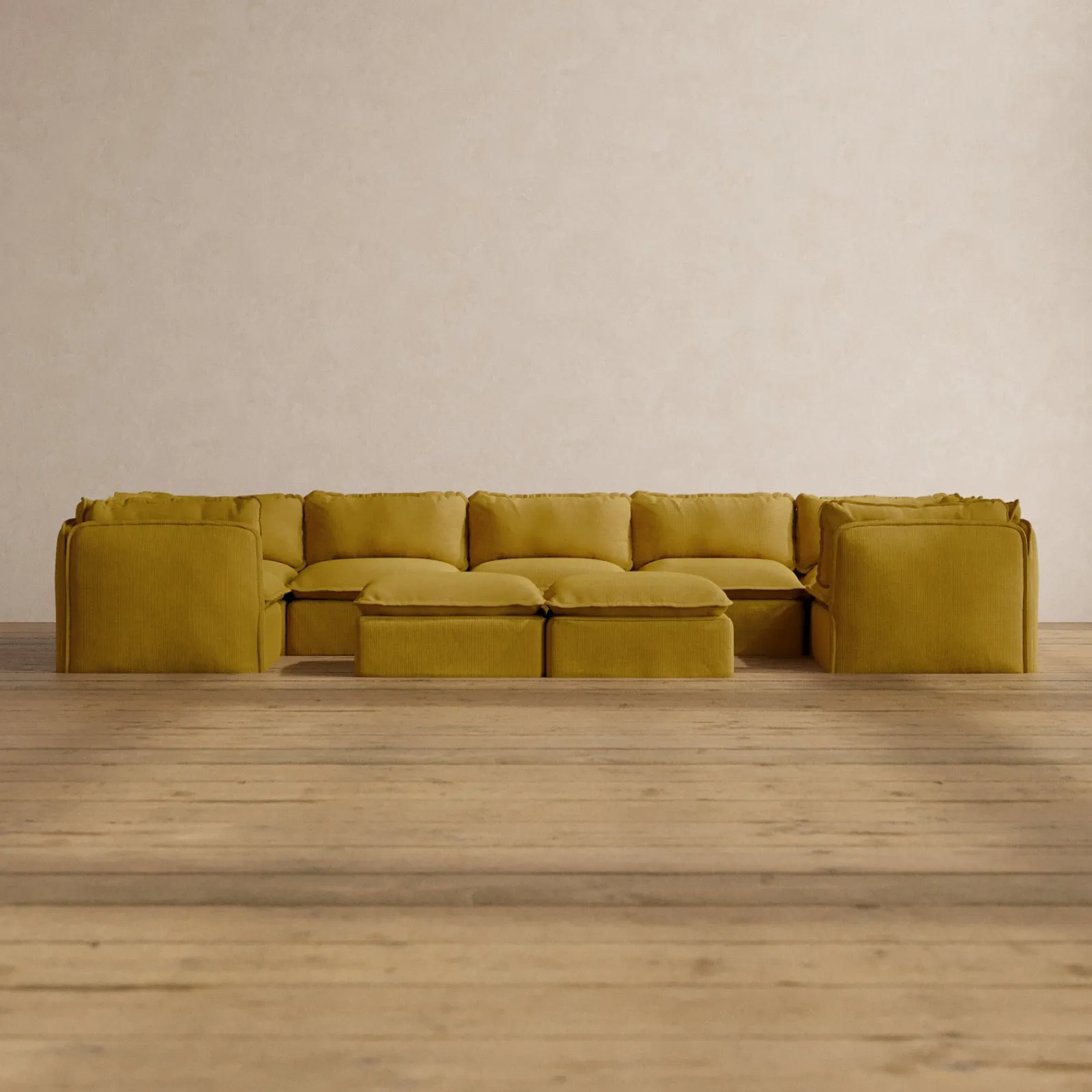 Slipcover Only - Modular Washable 7-Seater U-Sectional   Bench Ottoman in Kiiro