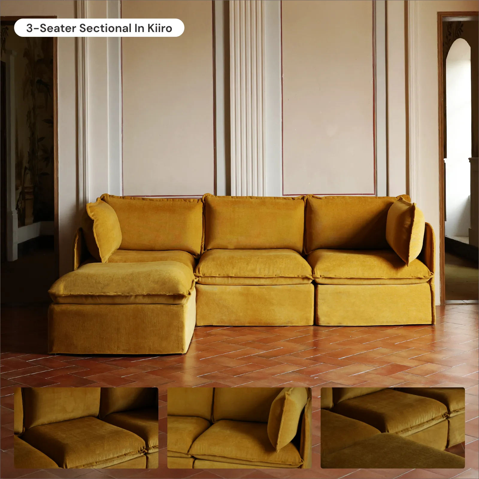 Slipcover Only - Modular Washable 7-Seater U-Sectional   Bench Ottoman in Kiiro
