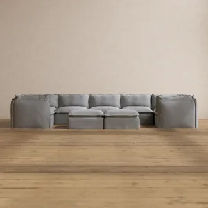 Slipcover Only - Modular Washable 7-Seater U-Sectional   Bench Ottoman in Pumice