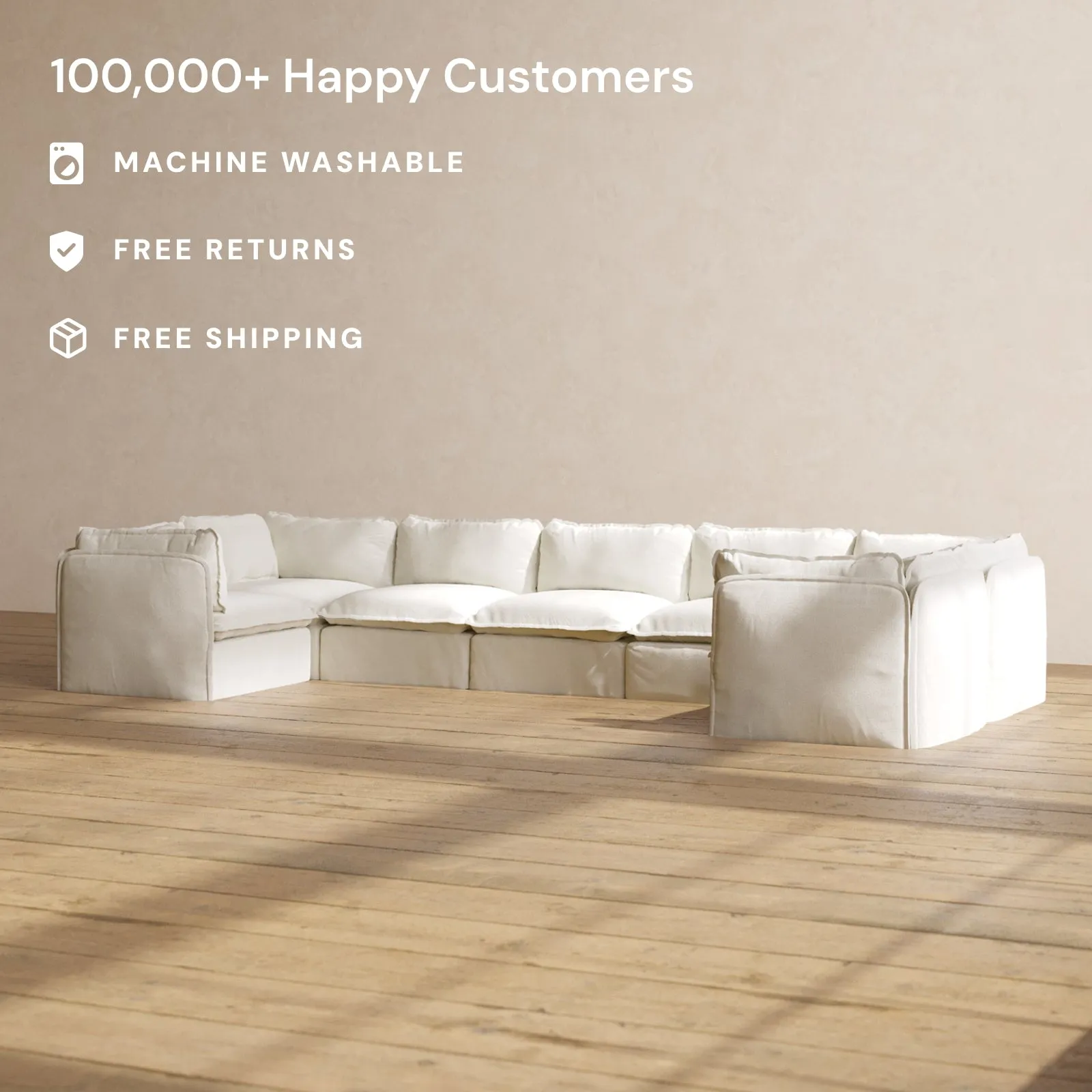 Slipcover Only - Modular Washable 7-Seater U-Sectional in Eggshell