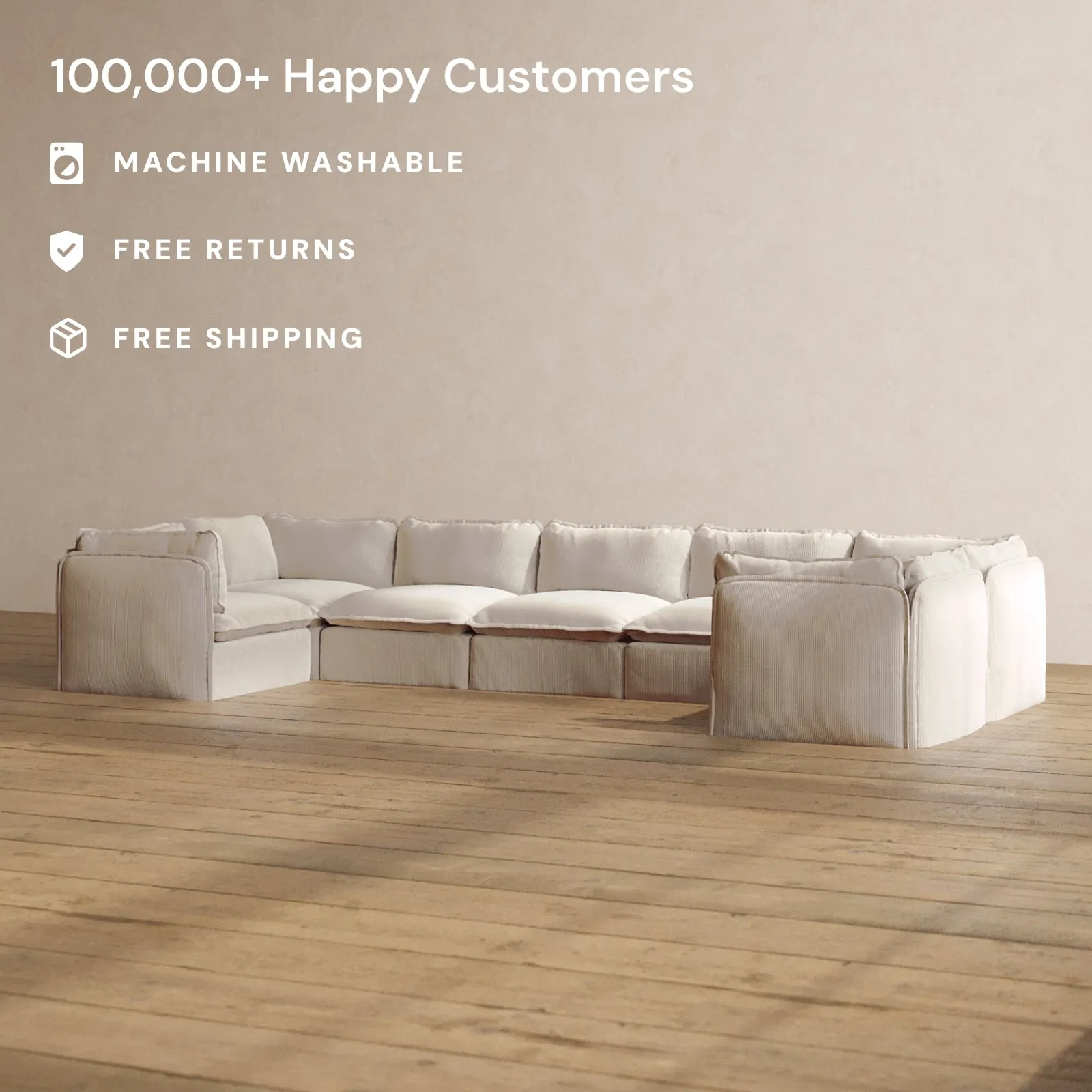 Slipcover Only - Modular Washable 7-Seater U-Sectional in Milk