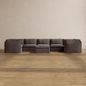 Slipcover Only - Modular Washable 7-Seater U-Sectional   Ottoman in Caviar