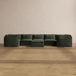 Slipcover Only - Modular Washable 7-Seater U-Sectional   Ottoman in Olivine