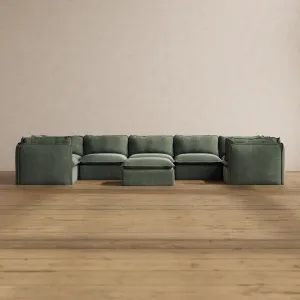 Slipcover Only - Modular Washable 7-Seater U-Sectional   Ottoman in Willow