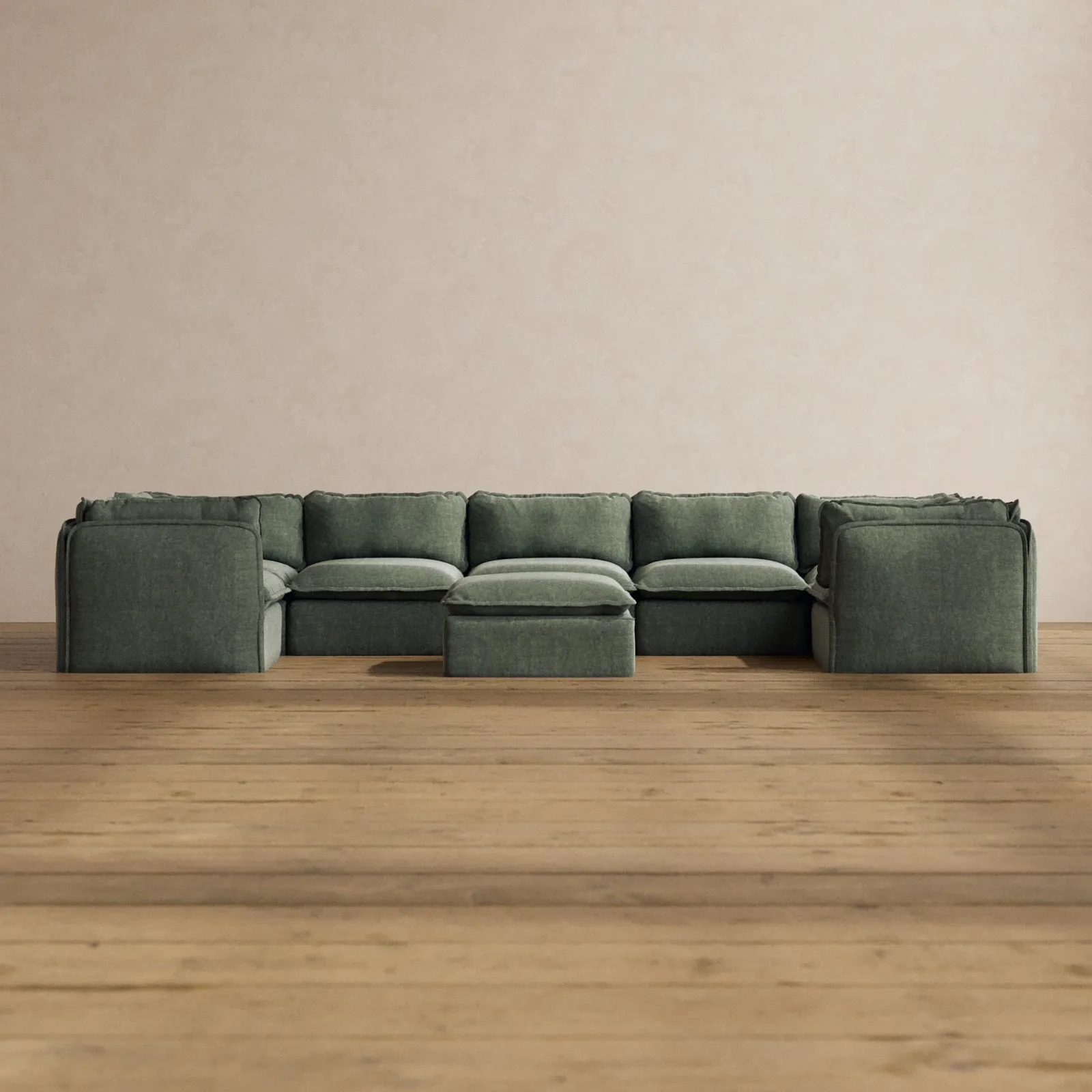 Slipcover Only - Modular Washable 7-Seater U-Sectional   Ottoman in Willow