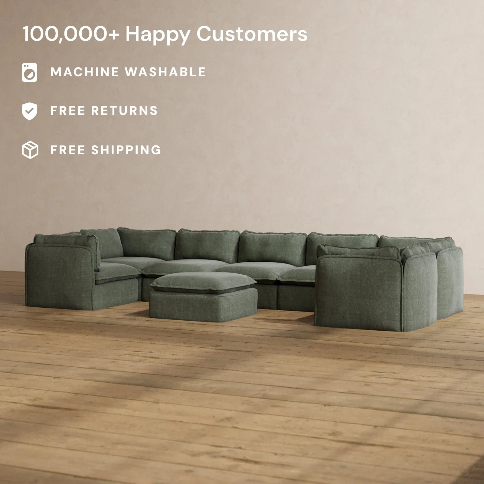 Slipcover Only - Modular Washable 7-Seater U-Sectional   Ottoman in Willow