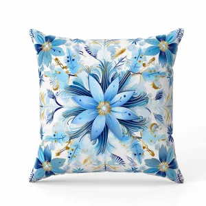 Snowy Crest Faux Suede Reversible Throw Pillow White and Blue