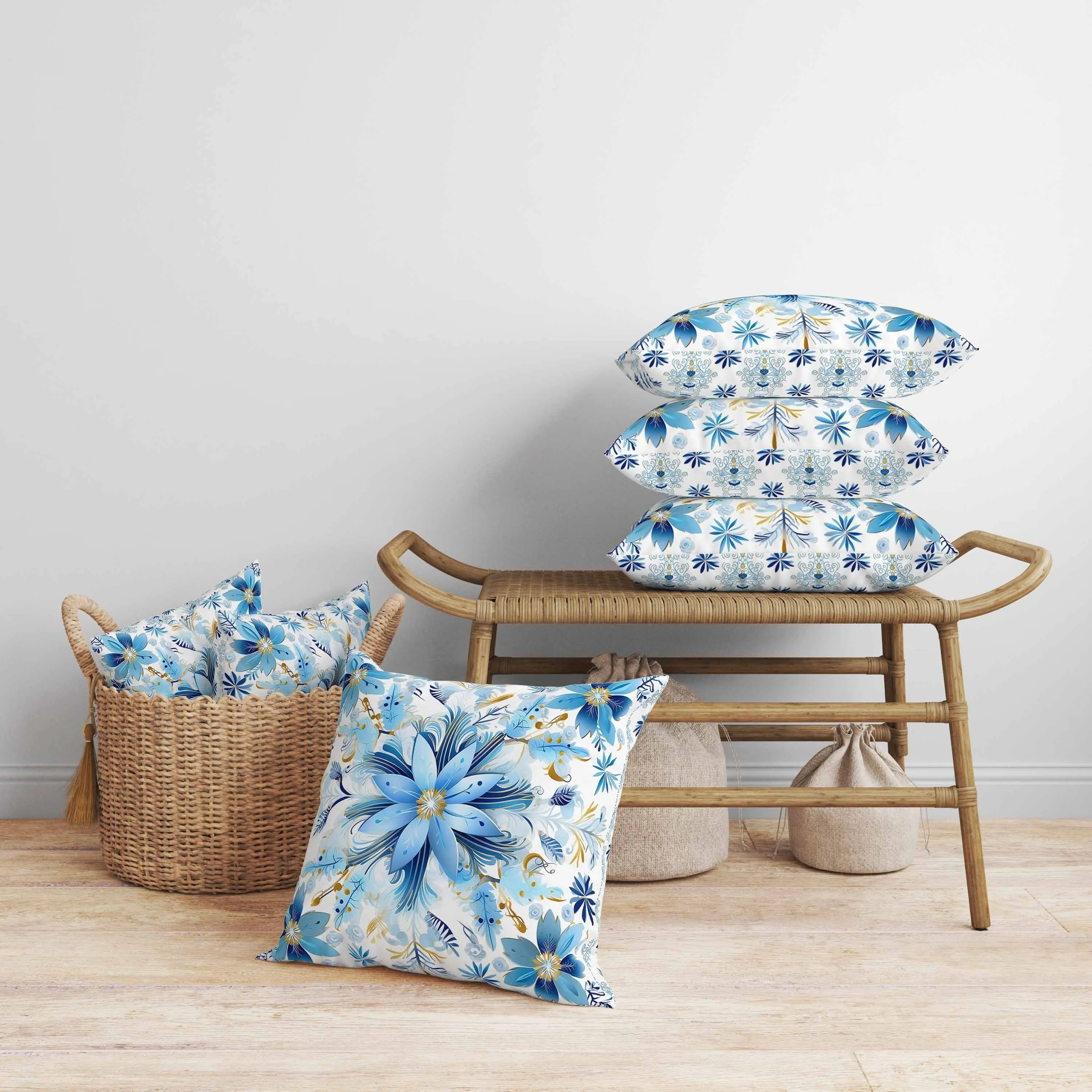 Snowy Crest Faux Suede Reversible Throw Pillow White and Blue