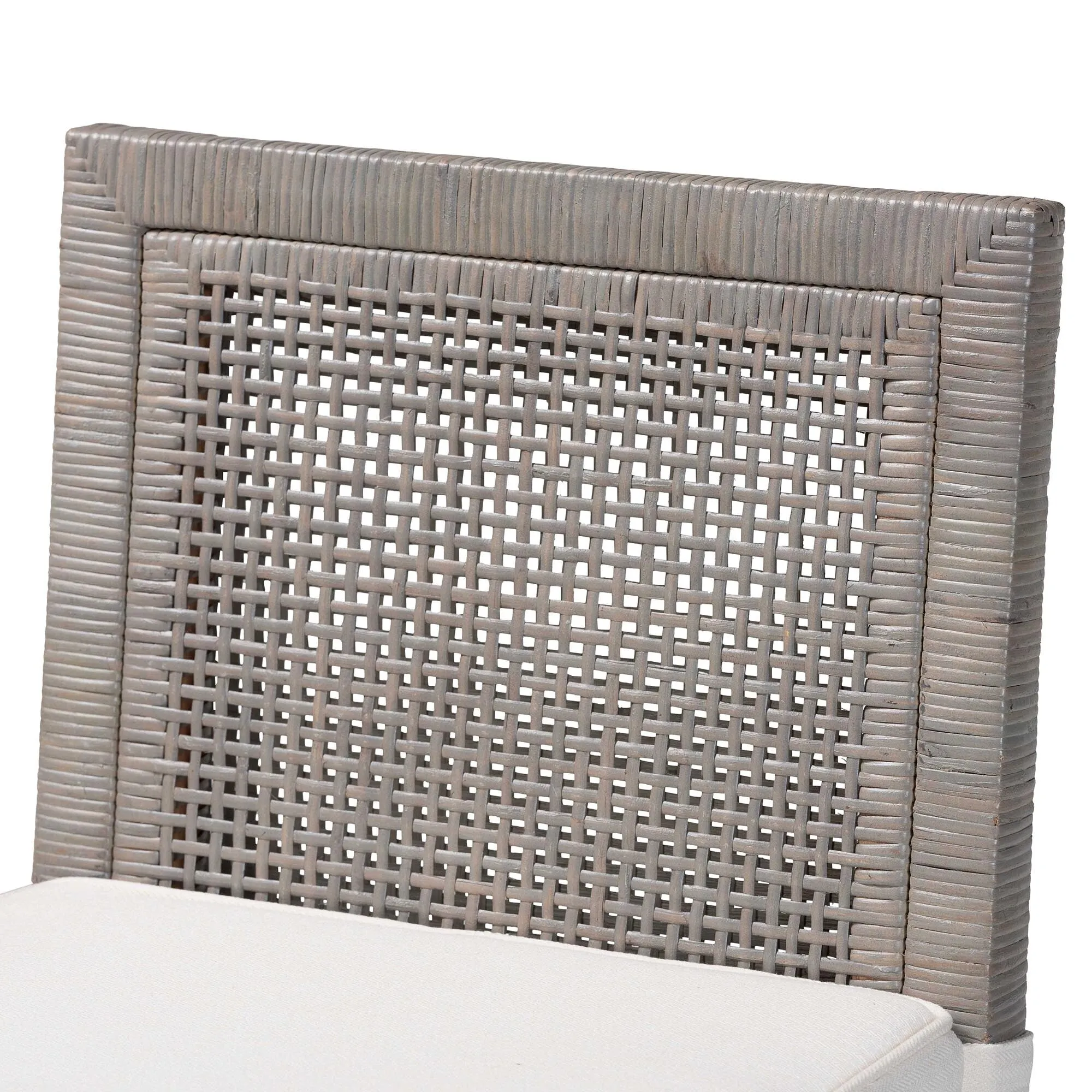 Sofia Rattan Counter Stool with Mahogany Wood - Handwoven Wicker Counter Height. Coastal Kitchen Island Seating. French Grey