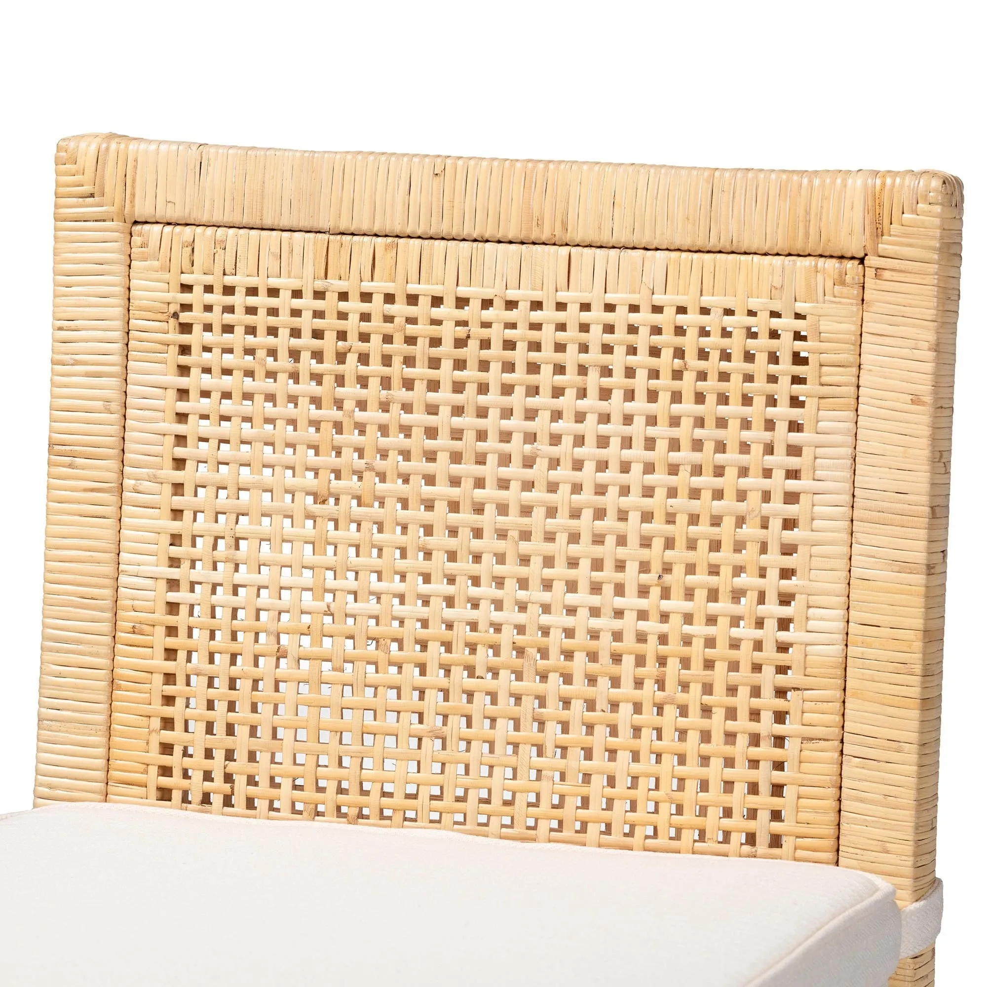Sofia Rattan Counter Stool with Mahogany Wood - Handwoven Wicker Counter Height. Coastal Kitchen Island Seating. French Grey