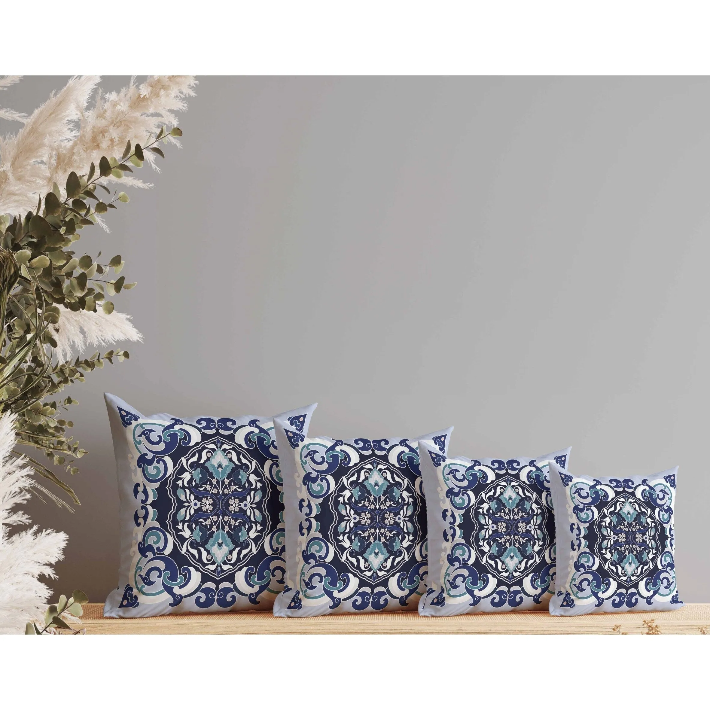 Soft Square Escape Faux Suede Reversible Throw Pillow Blue and White