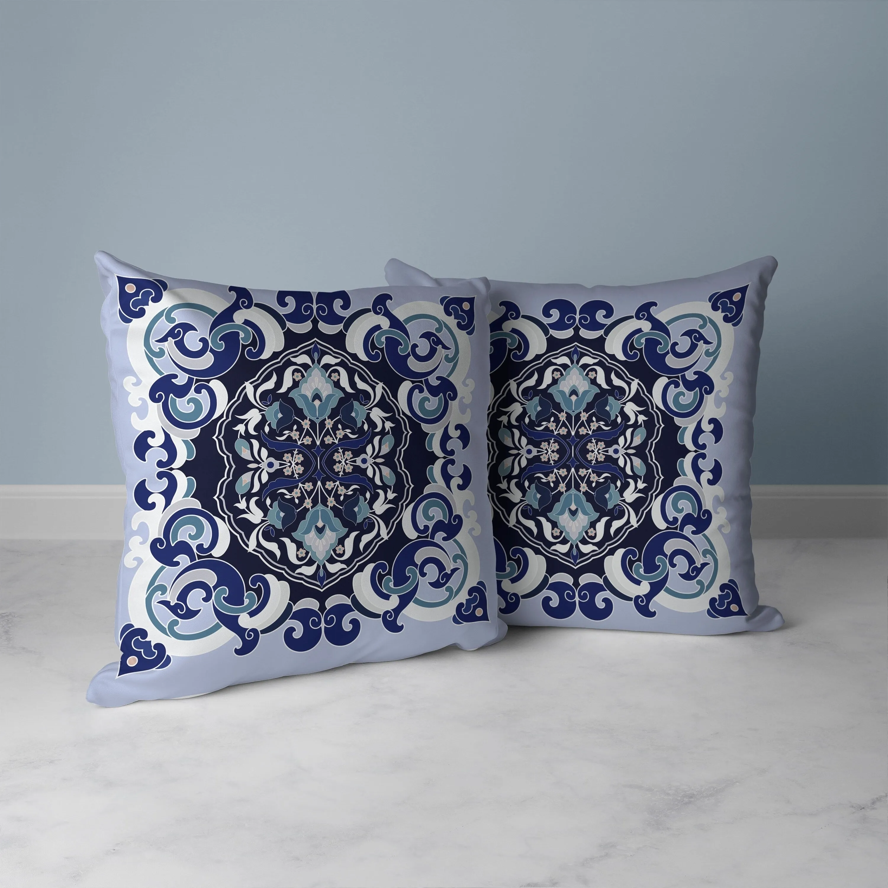 Soft Square Escape Faux Suede Reversible Throw Pillow Blue and White