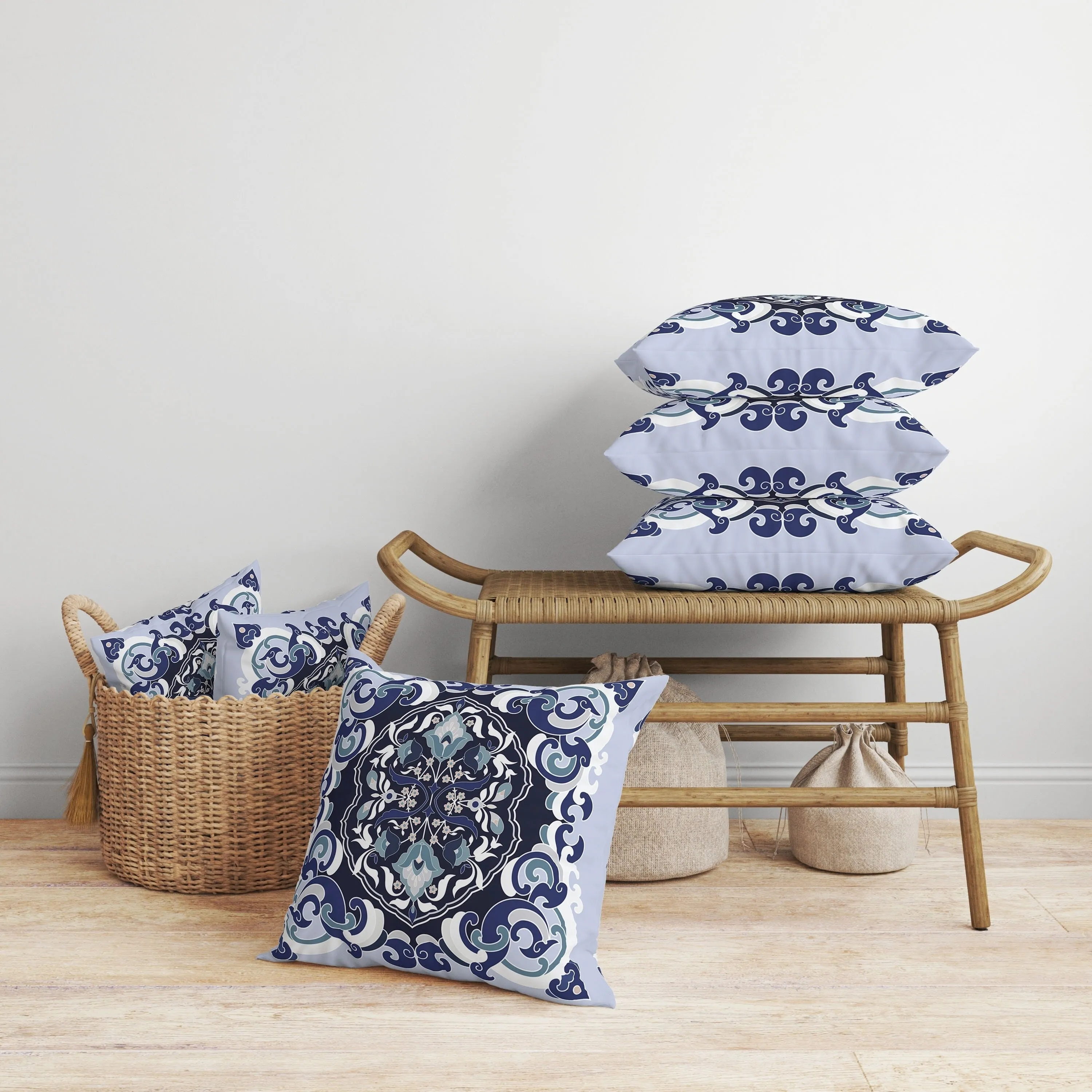 Soft Square Escape Faux Suede Reversible Throw Pillow Blue and White