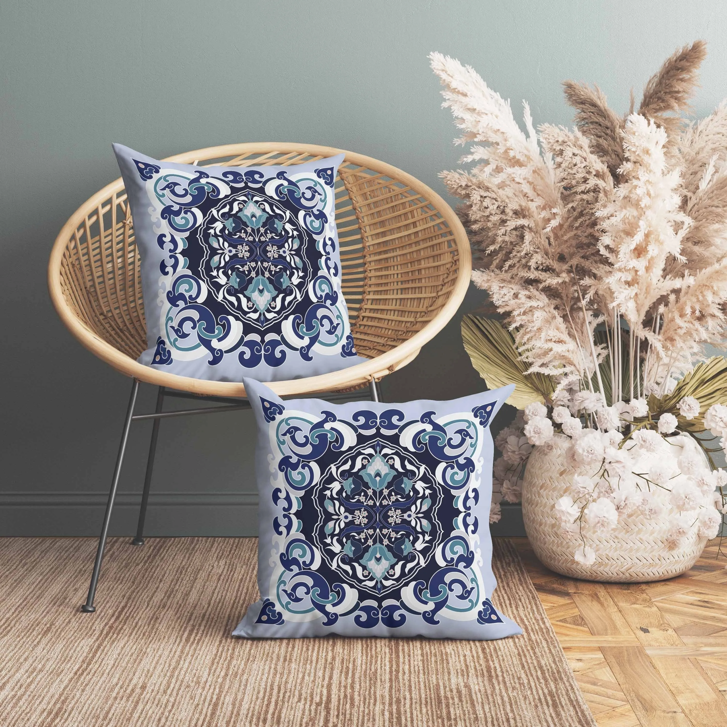 Soft Square Escape Faux Suede Reversible Throw Pillow Blue and White