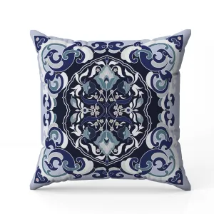 Soft Square Escape Faux Suede Reversible Throw Pillow Blue and White