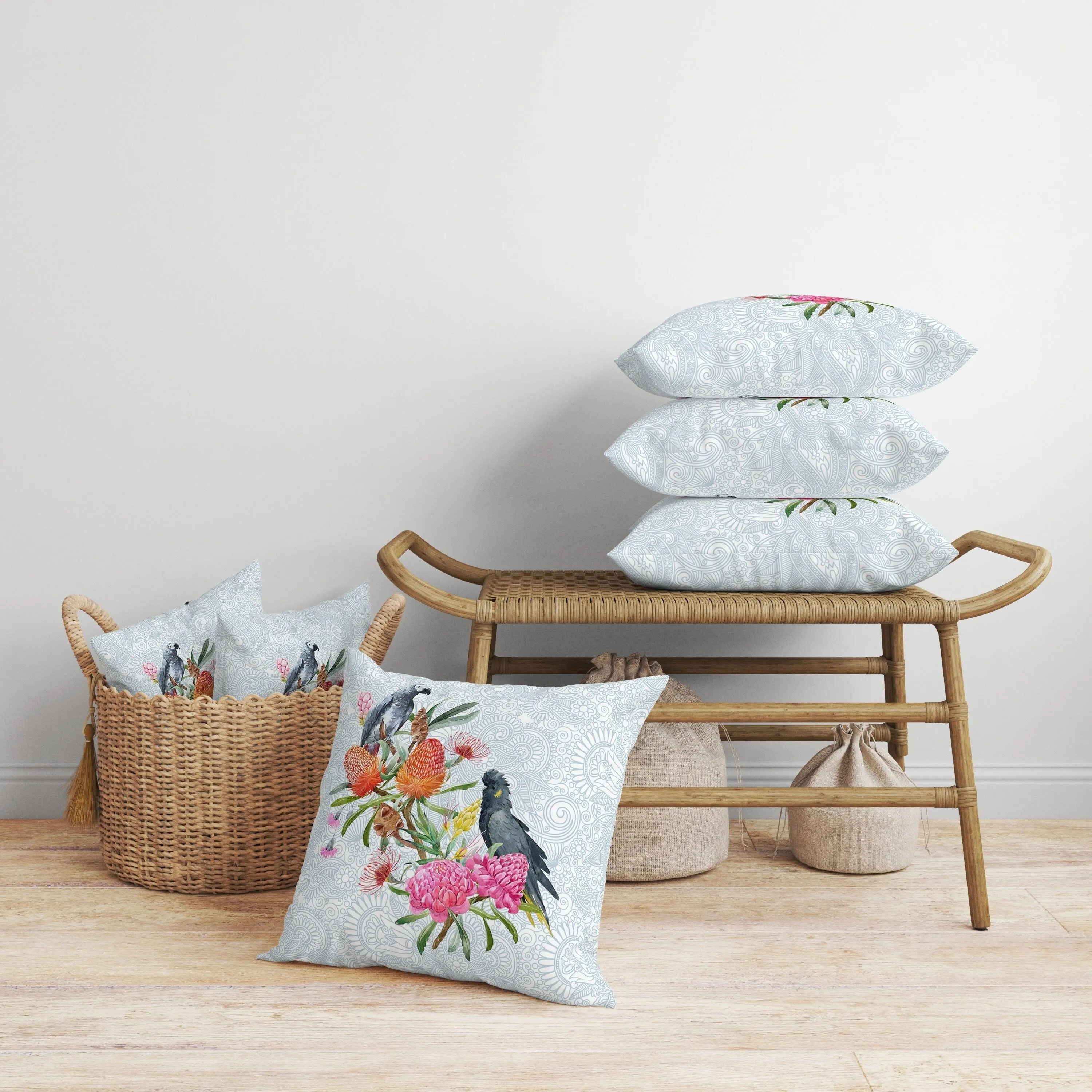Songbird Flora Faux Suede Reversible Throw Pillow Blue and Multi