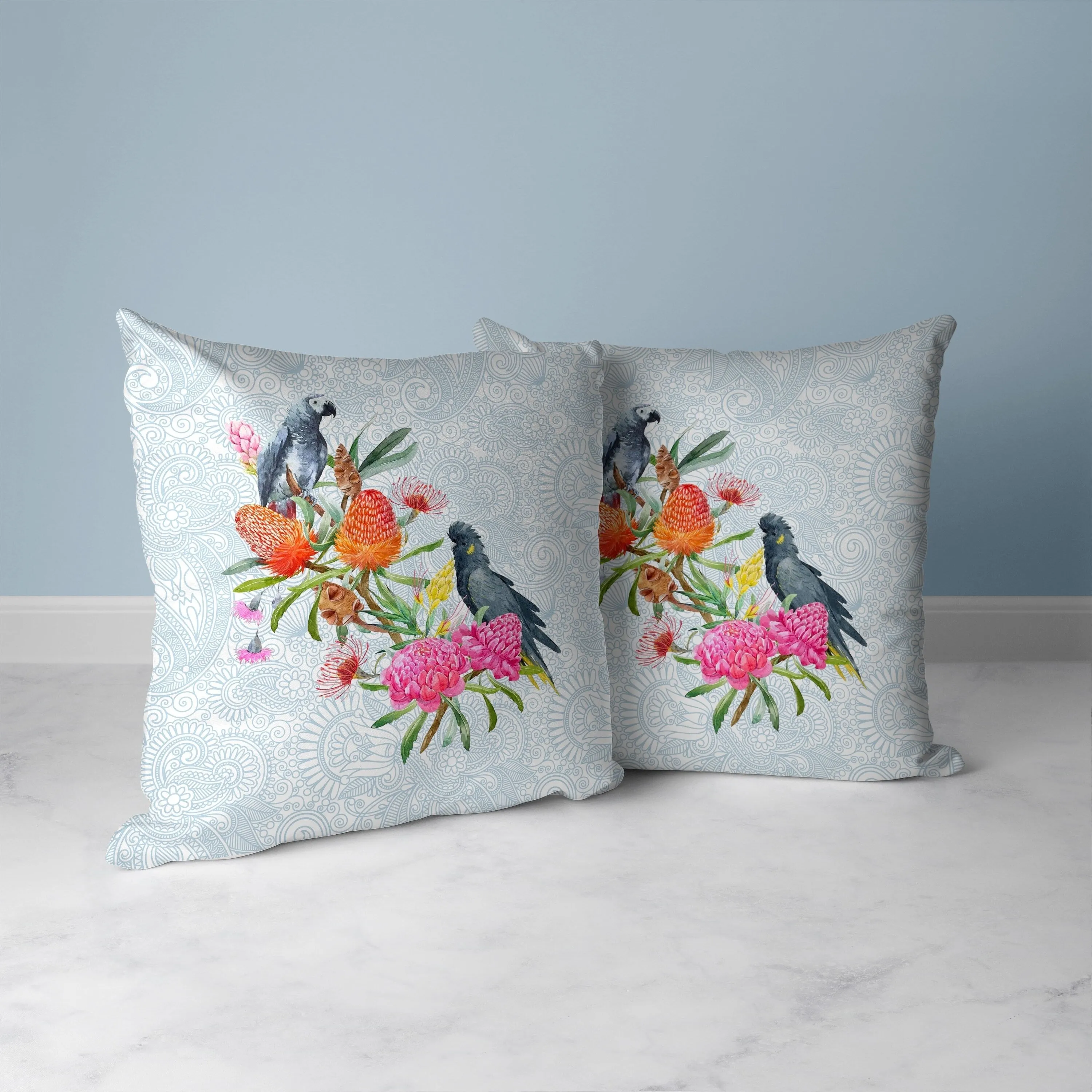 Songbird Flora Faux Suede Reversible Throw Pillow Blue and Multi