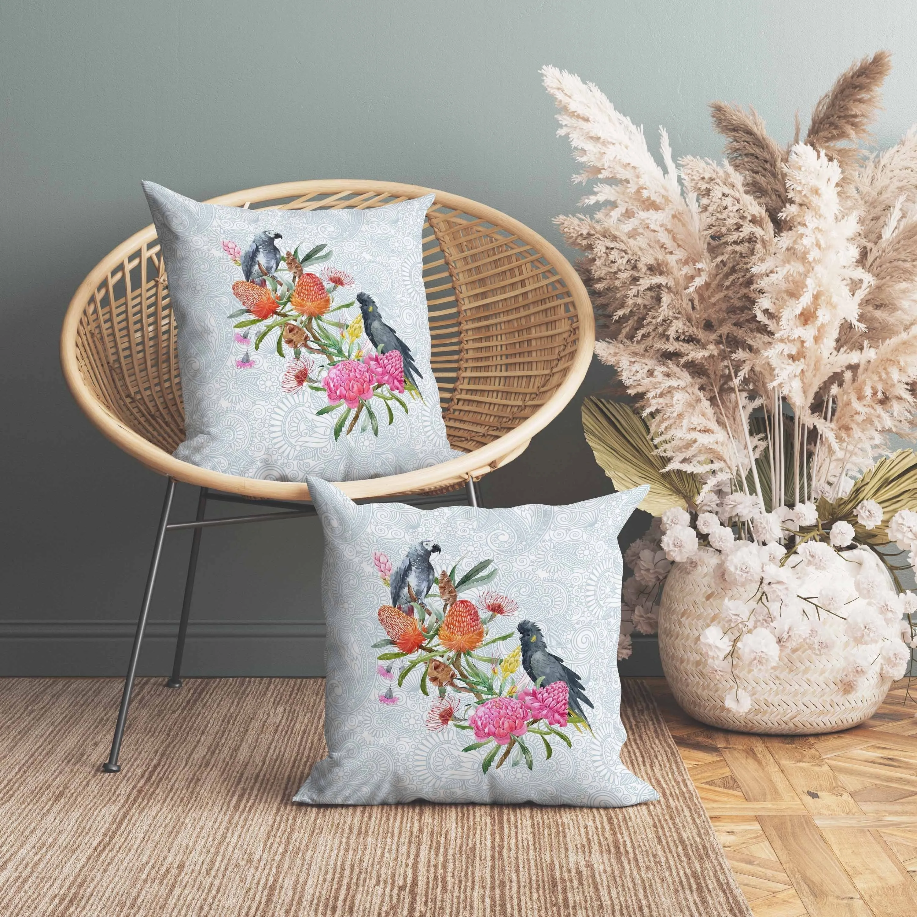 Songbird Flora Faux Suede Reversible Throw Pillow Blue and Multi