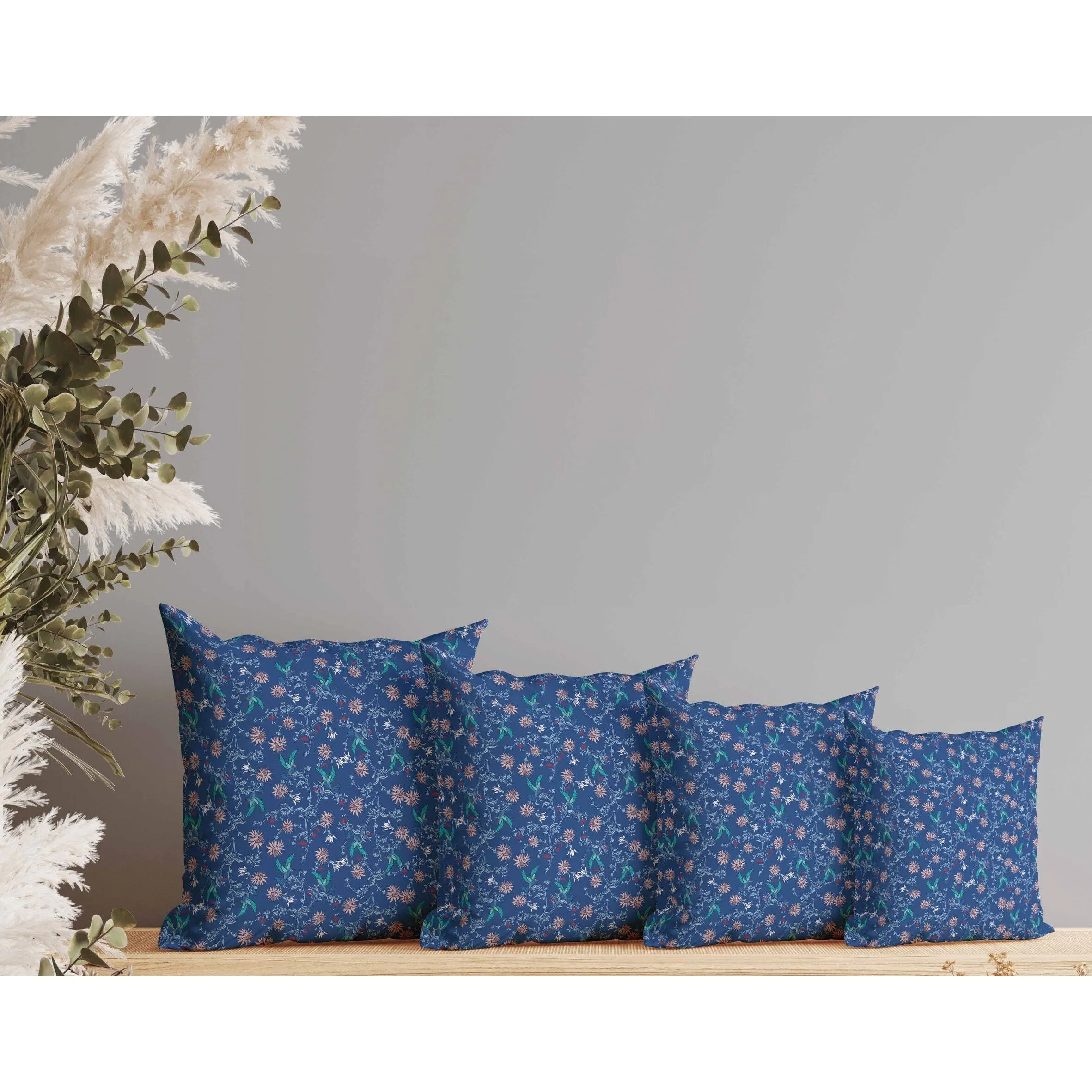 Songbird Flora Parade Faux Suede Reversible Throw Pillow Blue and Pink