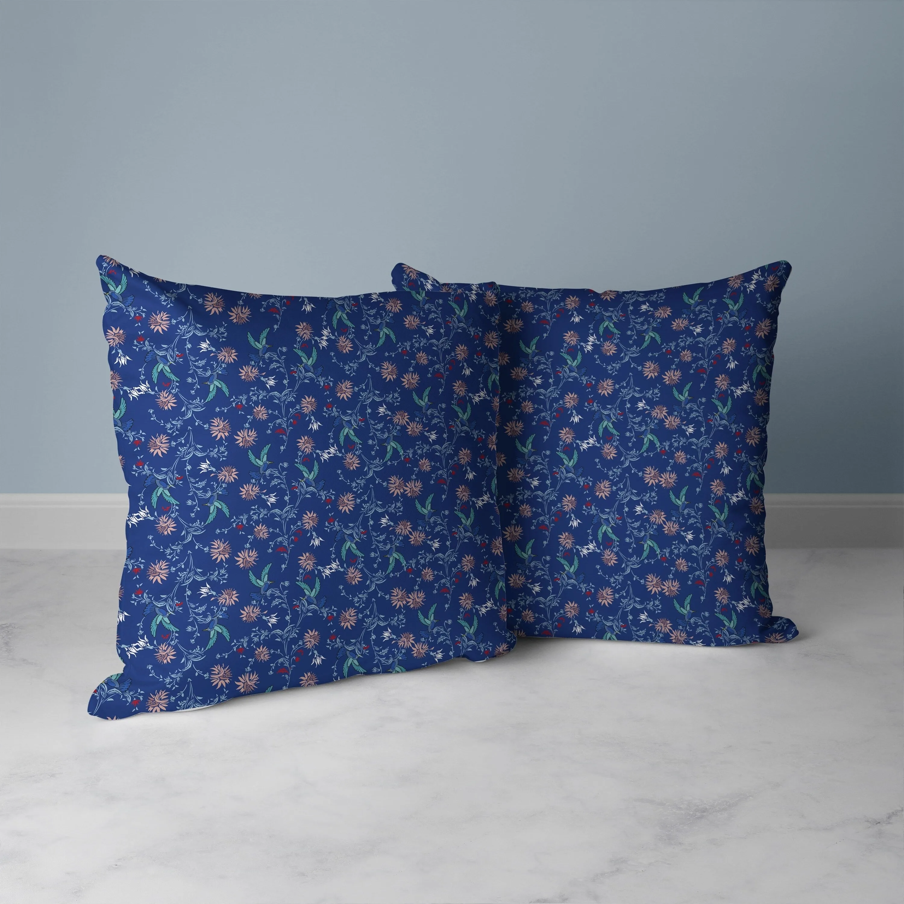 Songbird Flora Parade Faux Suede Reversible Throw Pillow Blue and Pink