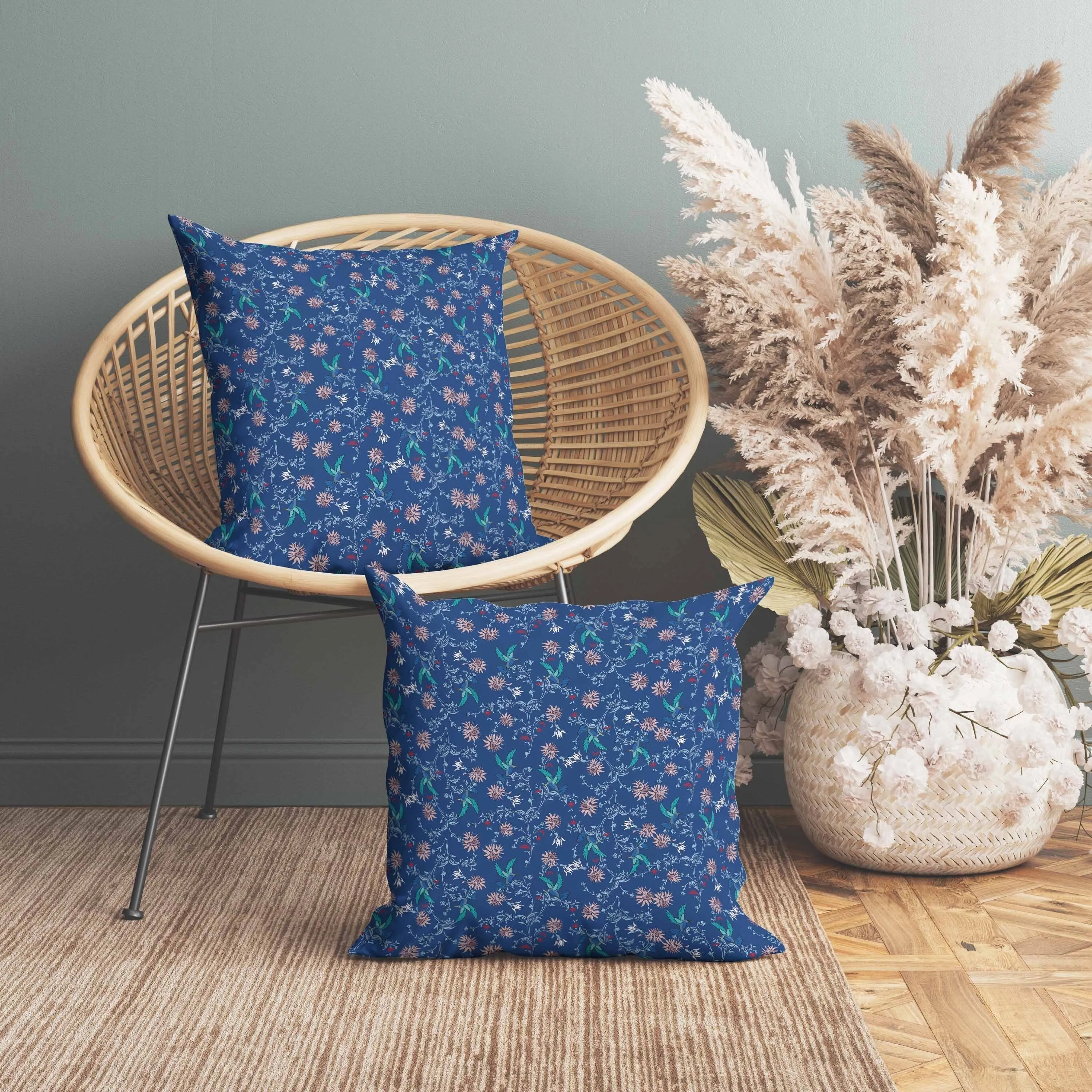 Songbird Flora Parade Faux Suede Reversible Throw Pillow Blue and Pink