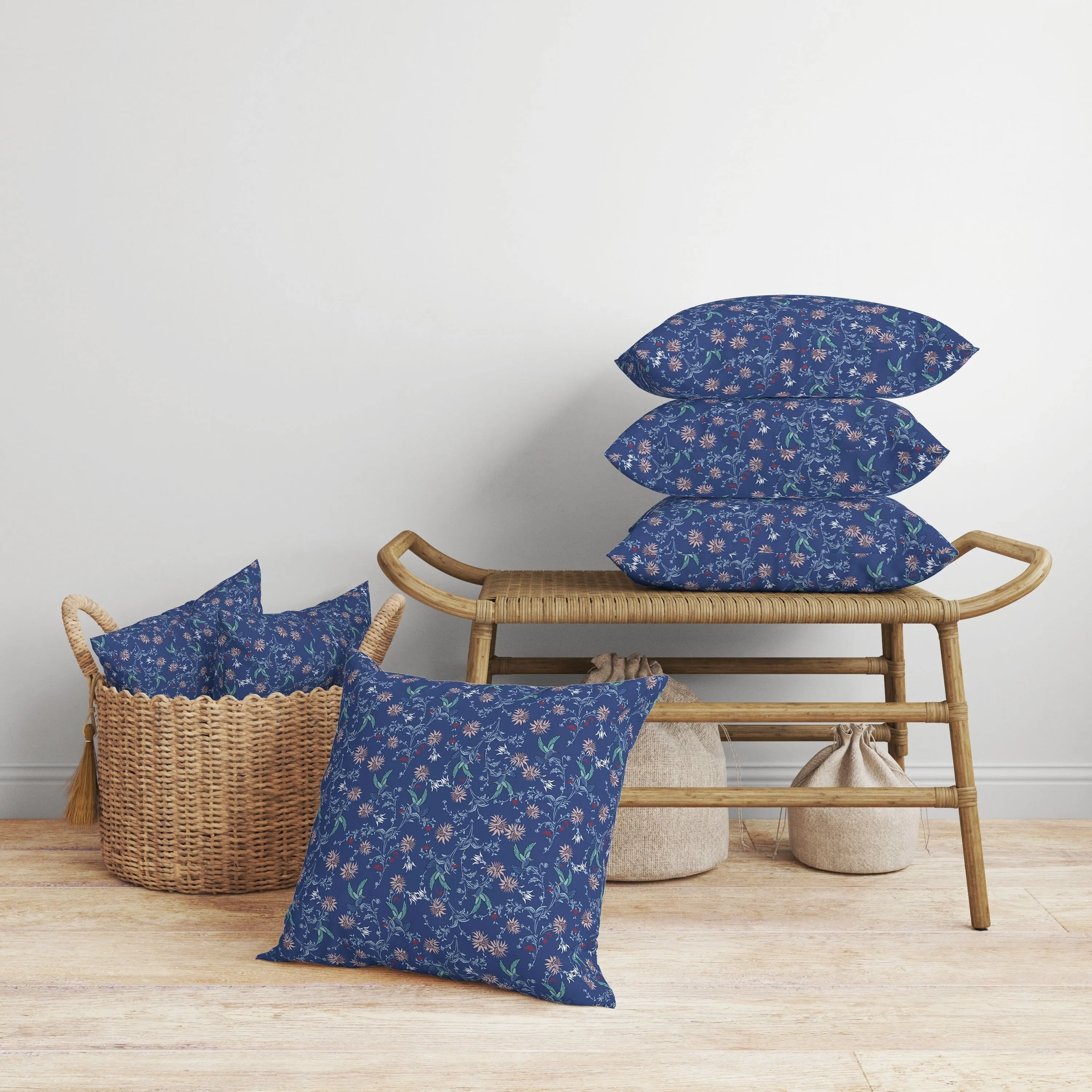 Songbird Flora Parade Faux Suede Reversible Throw Pillow Blue and Pink