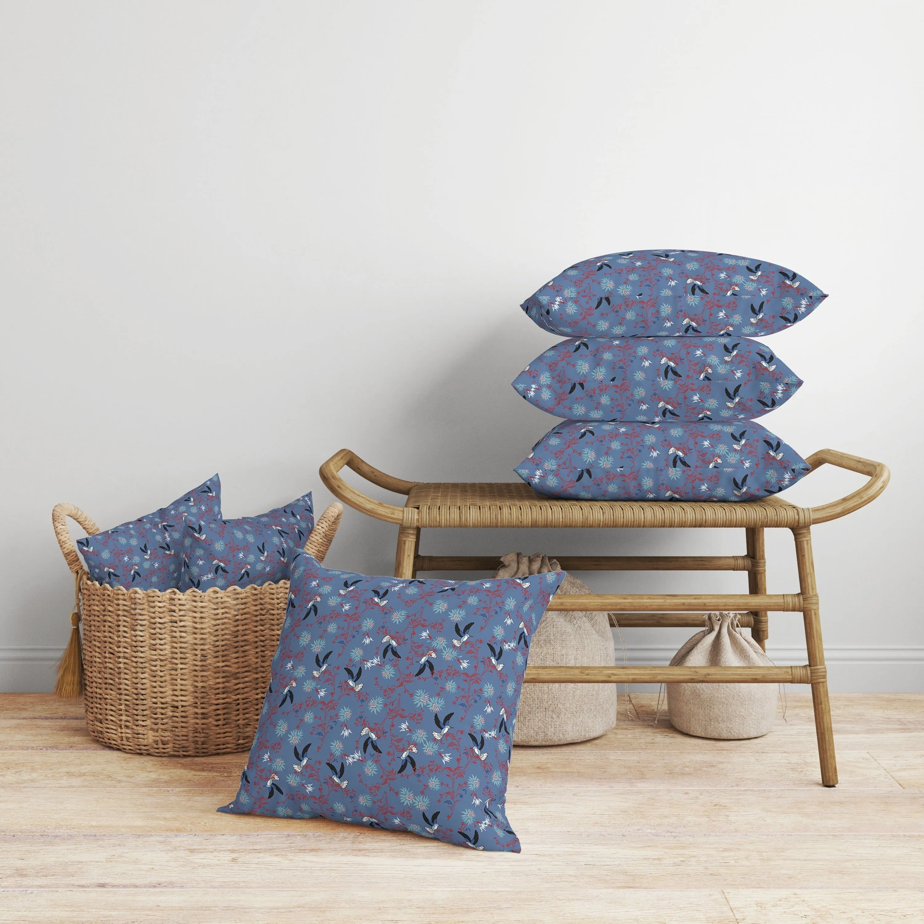 Songbird Flora Parade Faux Suede Reversible Throw Pillow Blue and Red