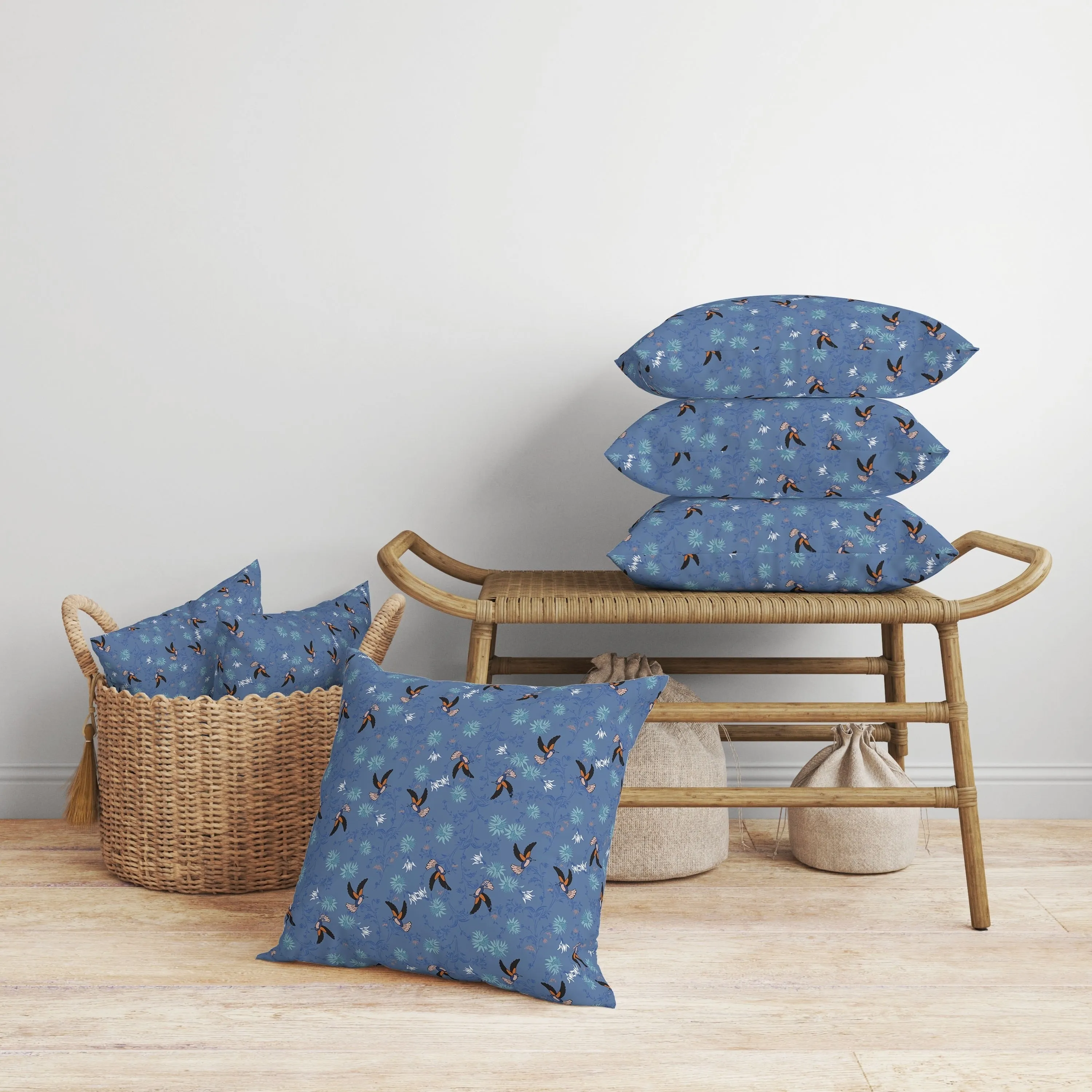 Songbird Flora Parade Faux Suede Reversible Throw Pillow Blue and Teal