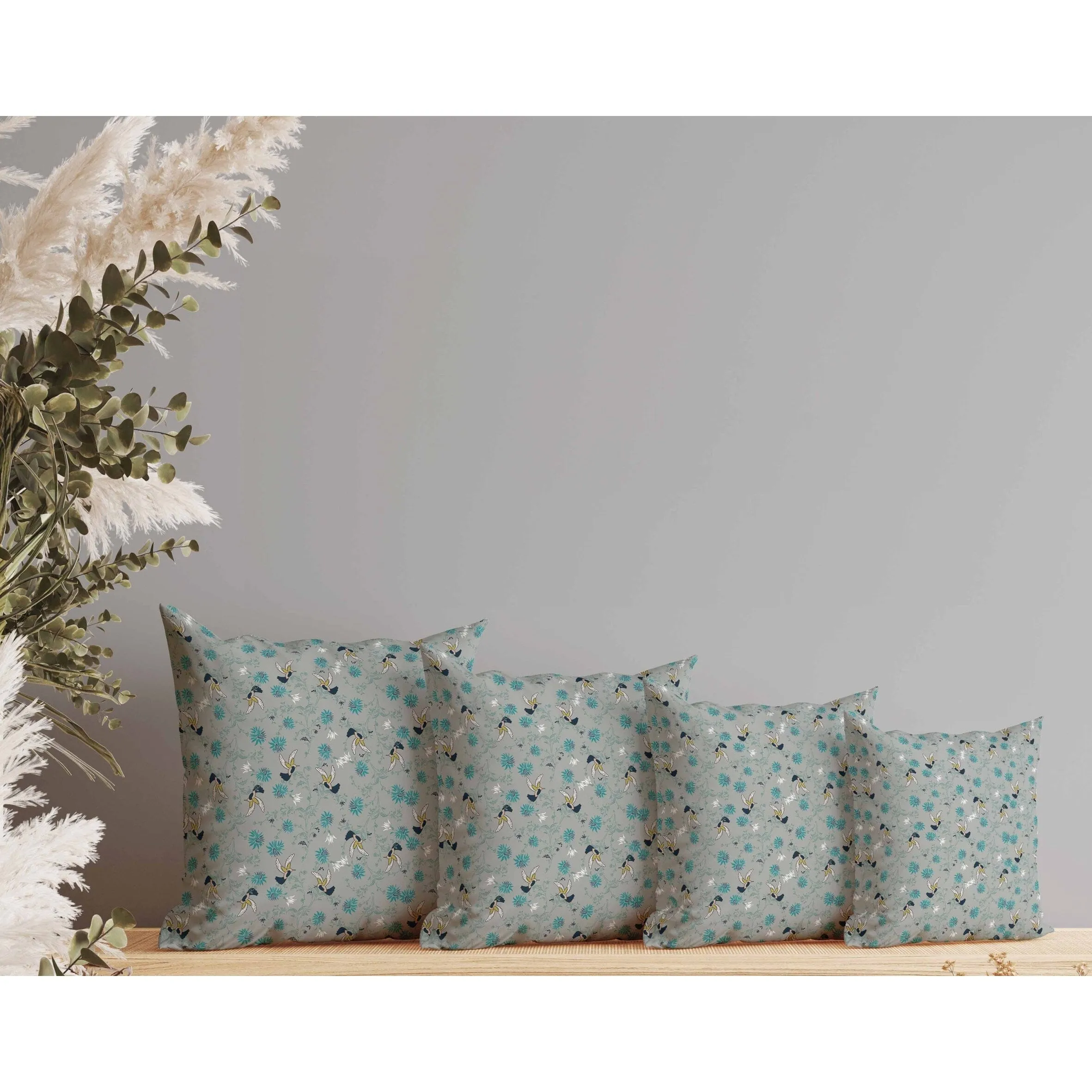 Songbird Flora Parade Faux Suede Reversible Throw Pillow Gray and Cyan