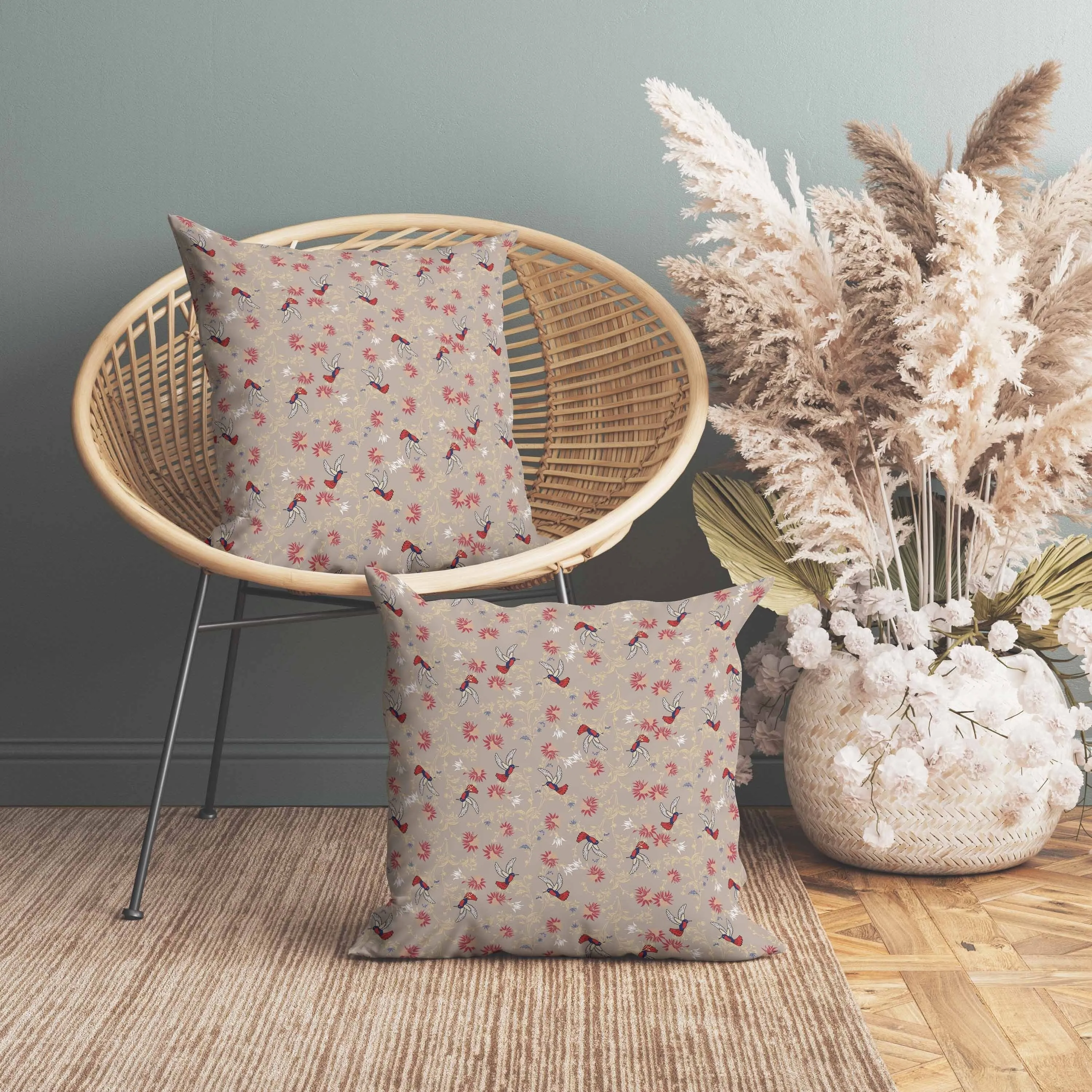 Songbird Flora Parade Faux Suede Reversible Throw Pillow Grayish and Orange