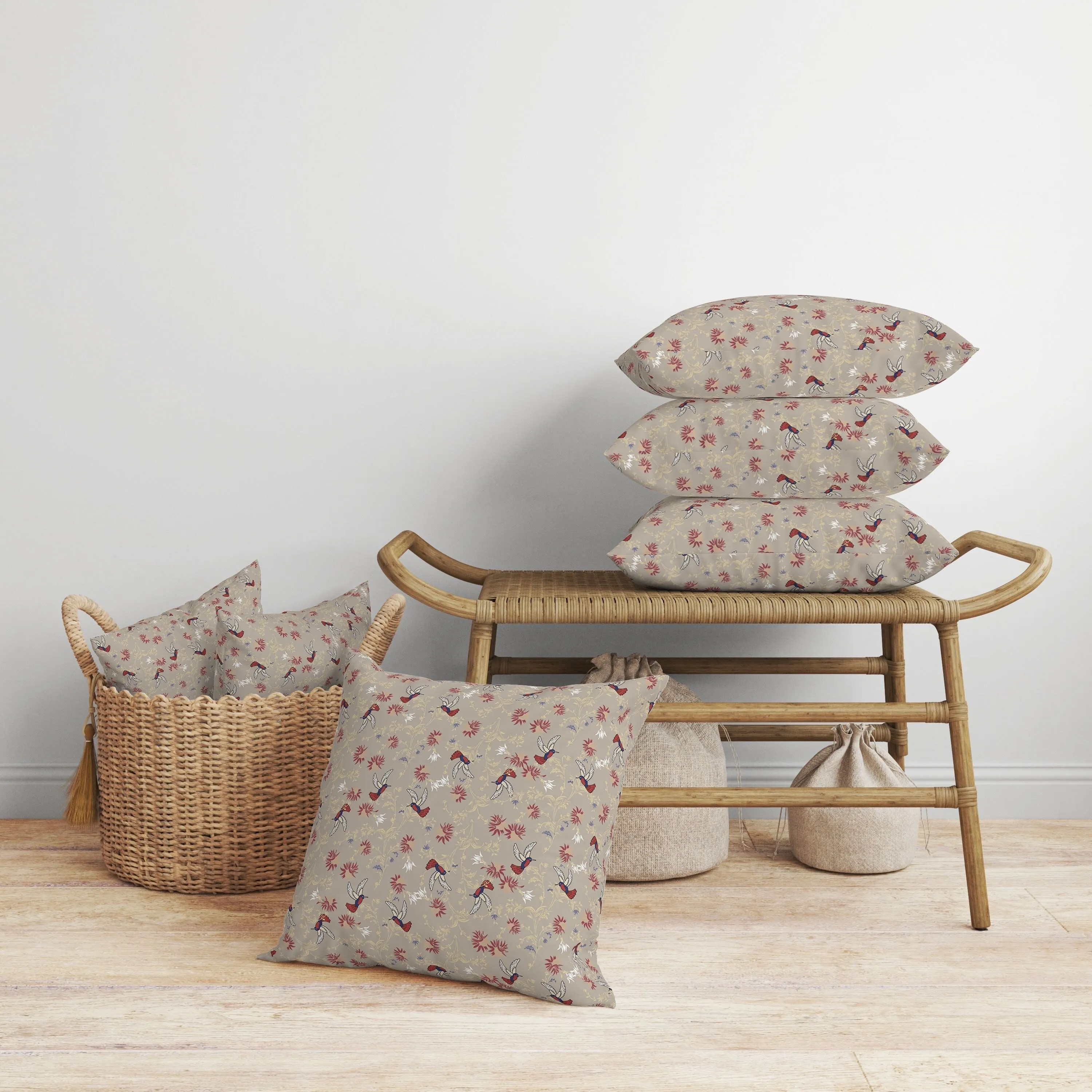 Songbird Flora Parade Faux Suede Reversible Throw Pillow Grayish and Orange